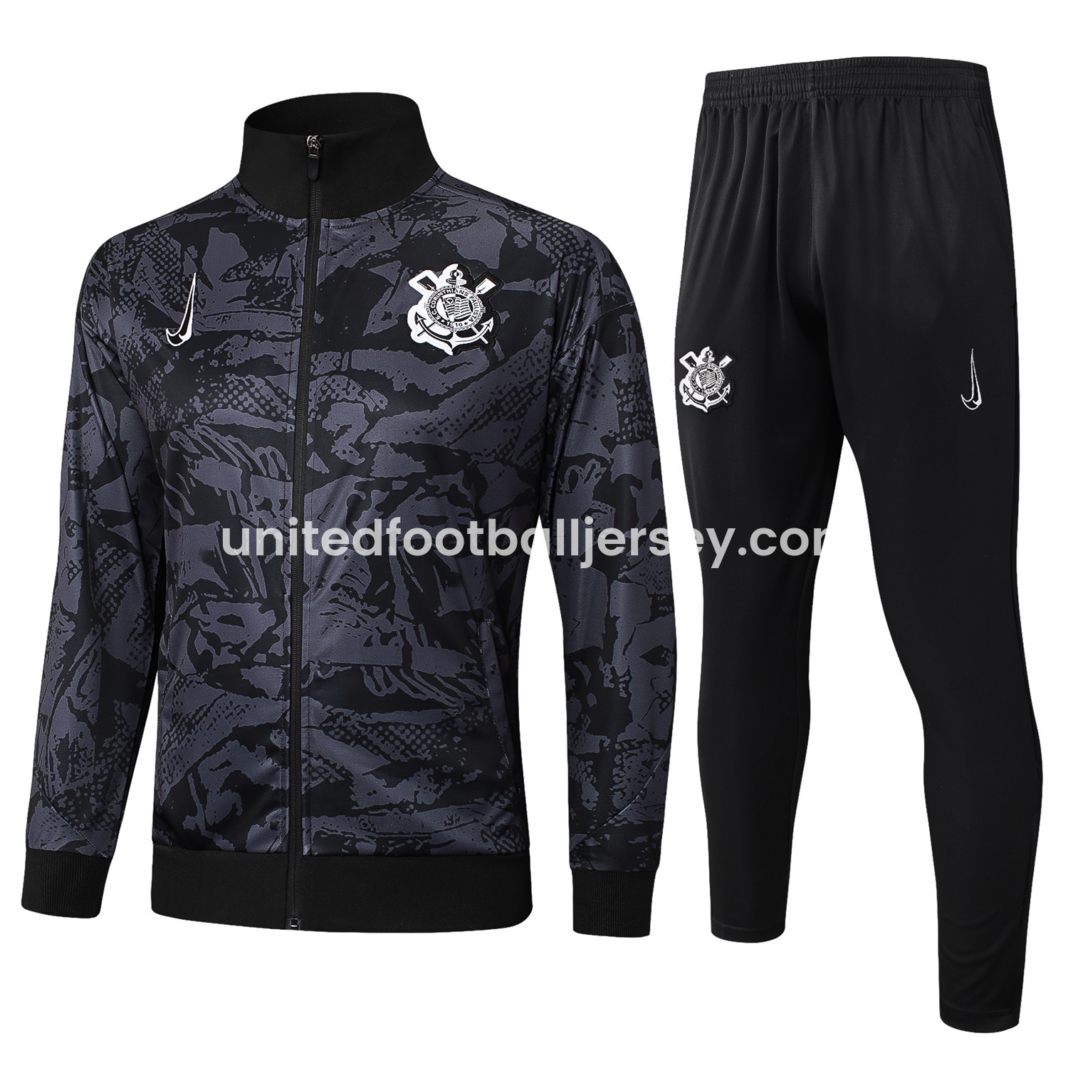 unitedfutballjersey-Corinthians 25-26 Jacket Training Tracksuit - Black and Gray Pattern Jackets & Black Pants