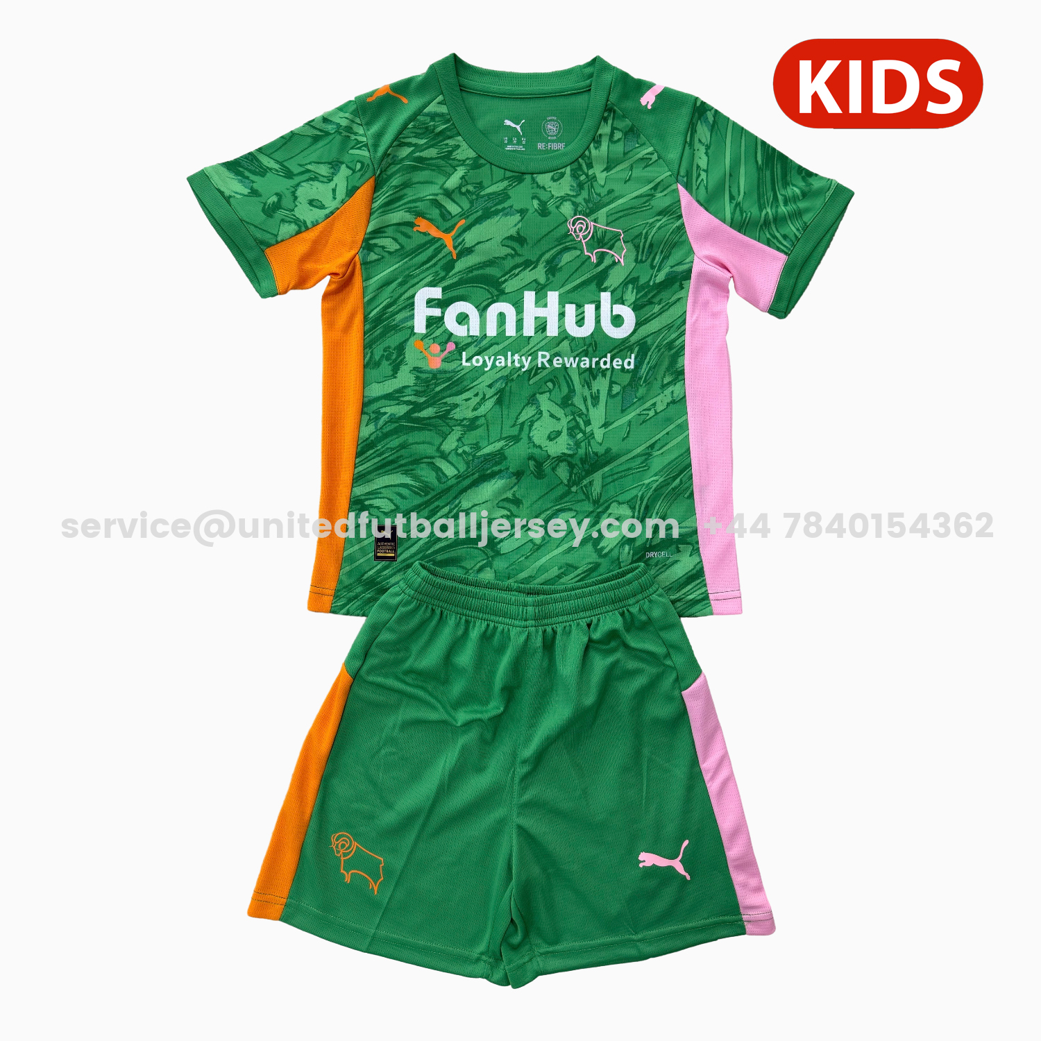unitedfutballjersey-Derby County 25-26 Green Goalkeeper Kids Kit