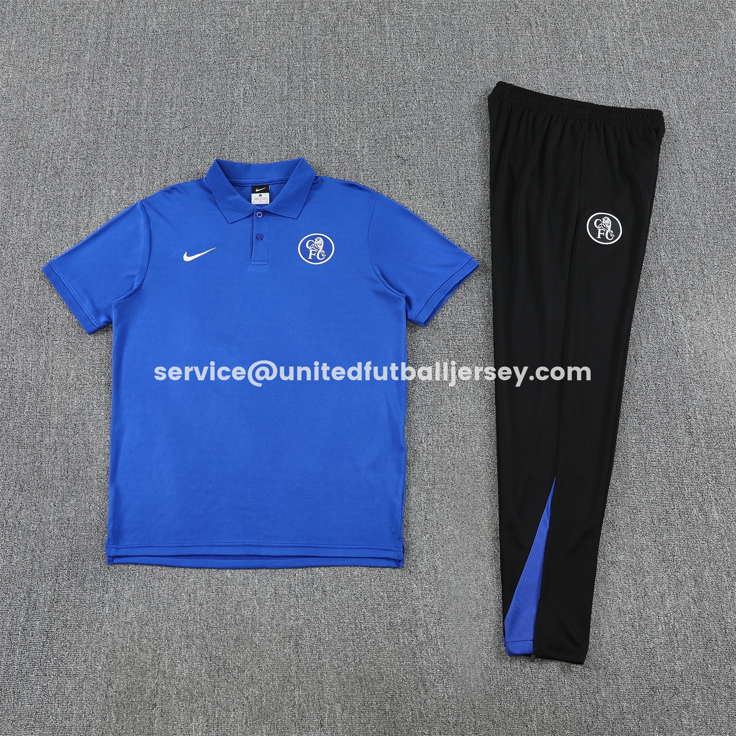 unitedfutballjersey-C.H.E.L.S.E.A 25-26 POLO Short-Sleeve Training Set - Blue Top and Black Pants