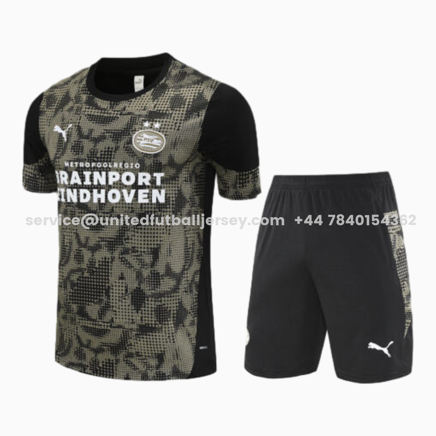 unitedfutballjersey-PSV Eindhoven 25-26 Short-Sleeve Training Set - Army Green Top & Black Shorts