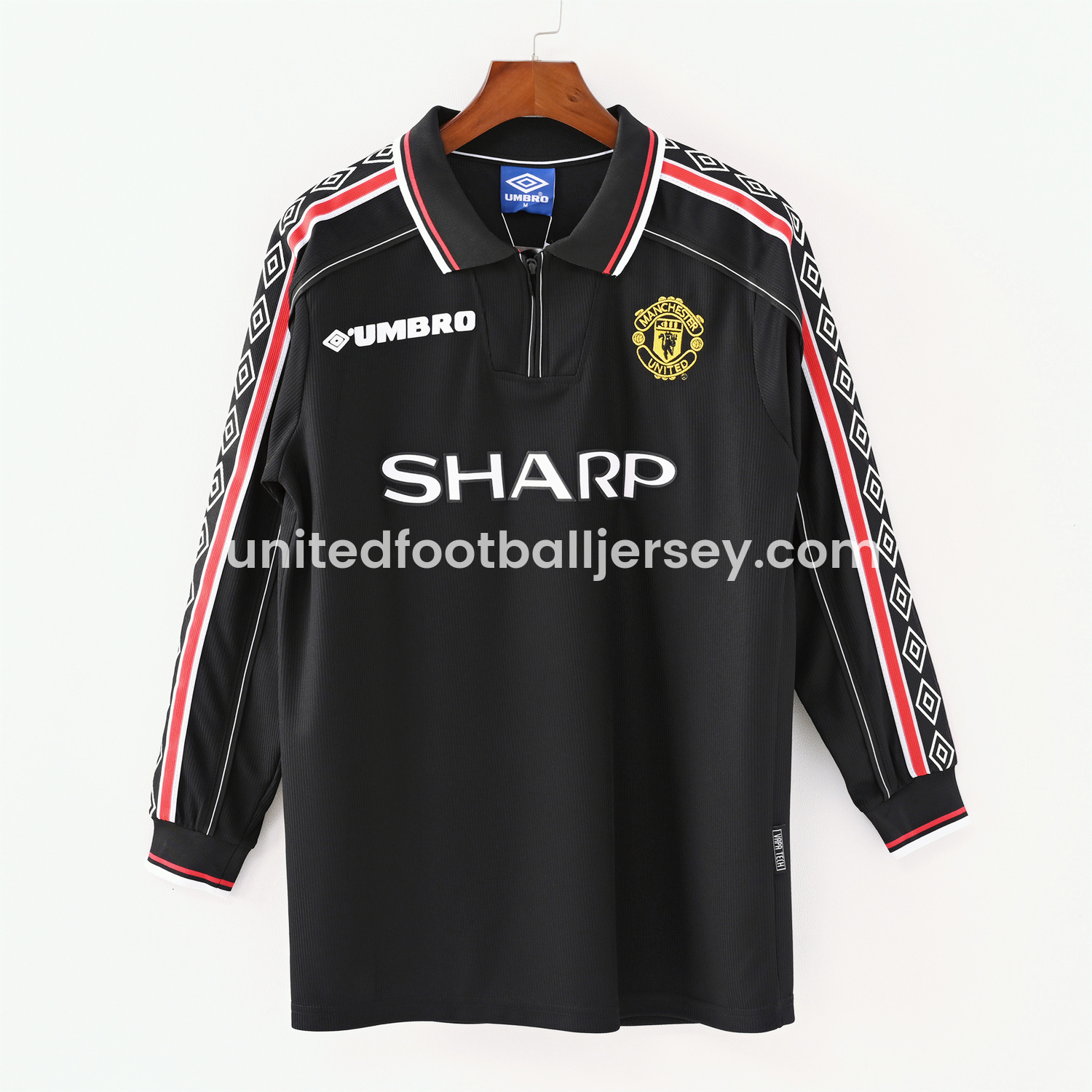 unitedfutballjersey-Retro Manchester United 1998-99 Black Long Sleeves Jersey