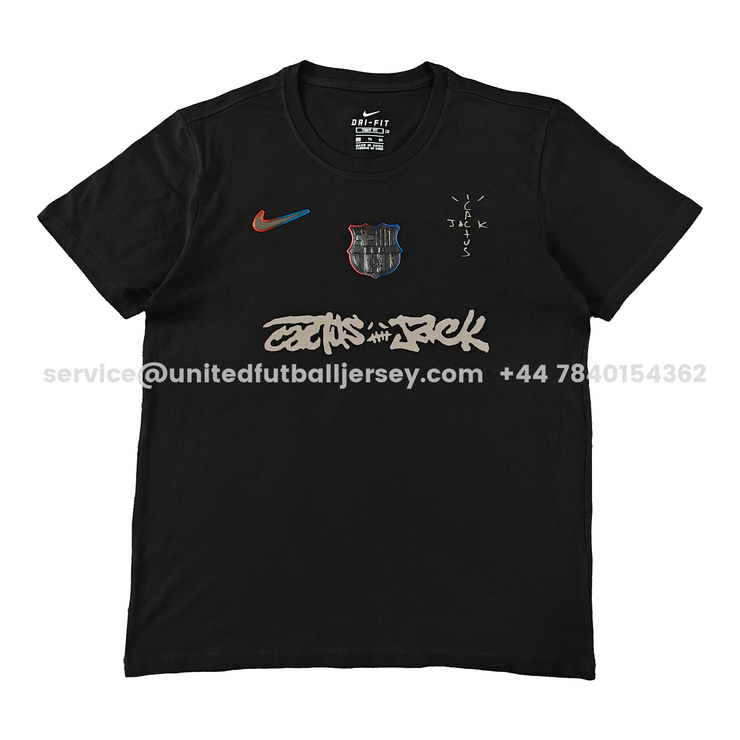 unitedfutballjersey-Barcelona x Travis Scott 25-26 Black T-shirt with Grey ICON