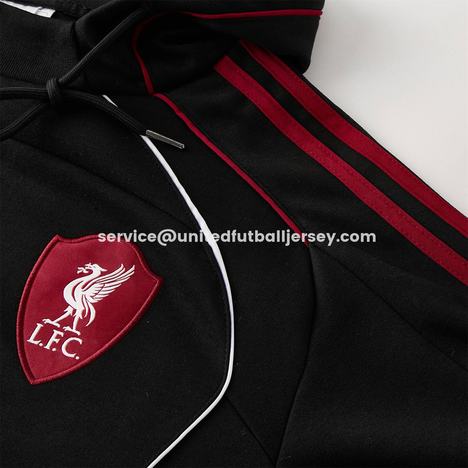 unitedfutballjersey-Liver.pool 25-26 Hooded Windbreaker Training Set - Black Top & Black Pants