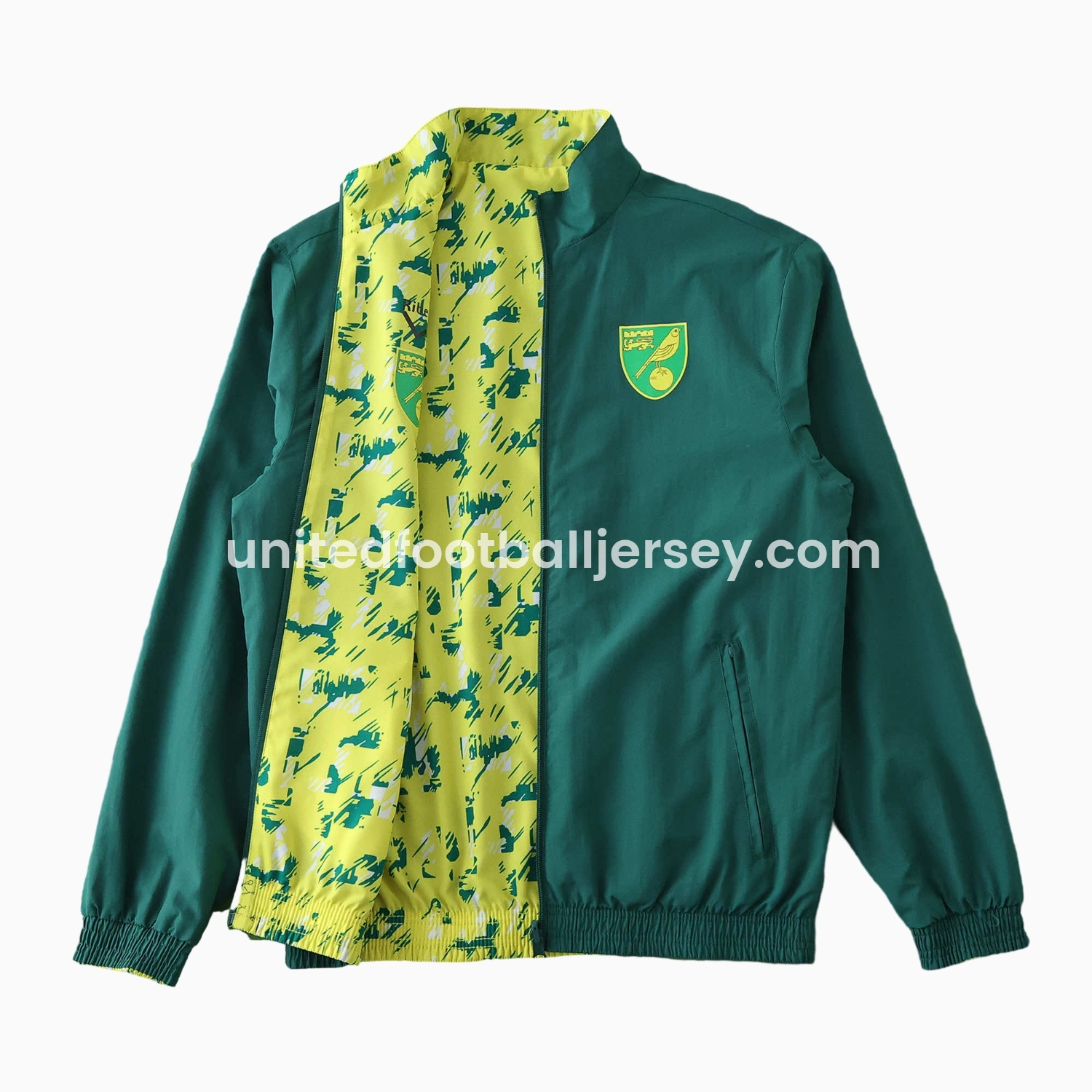 unitedfutballjersey-Norwich City 1992-94 Retro Style Double Sided Reversible Windbreaker - Green & Yellow