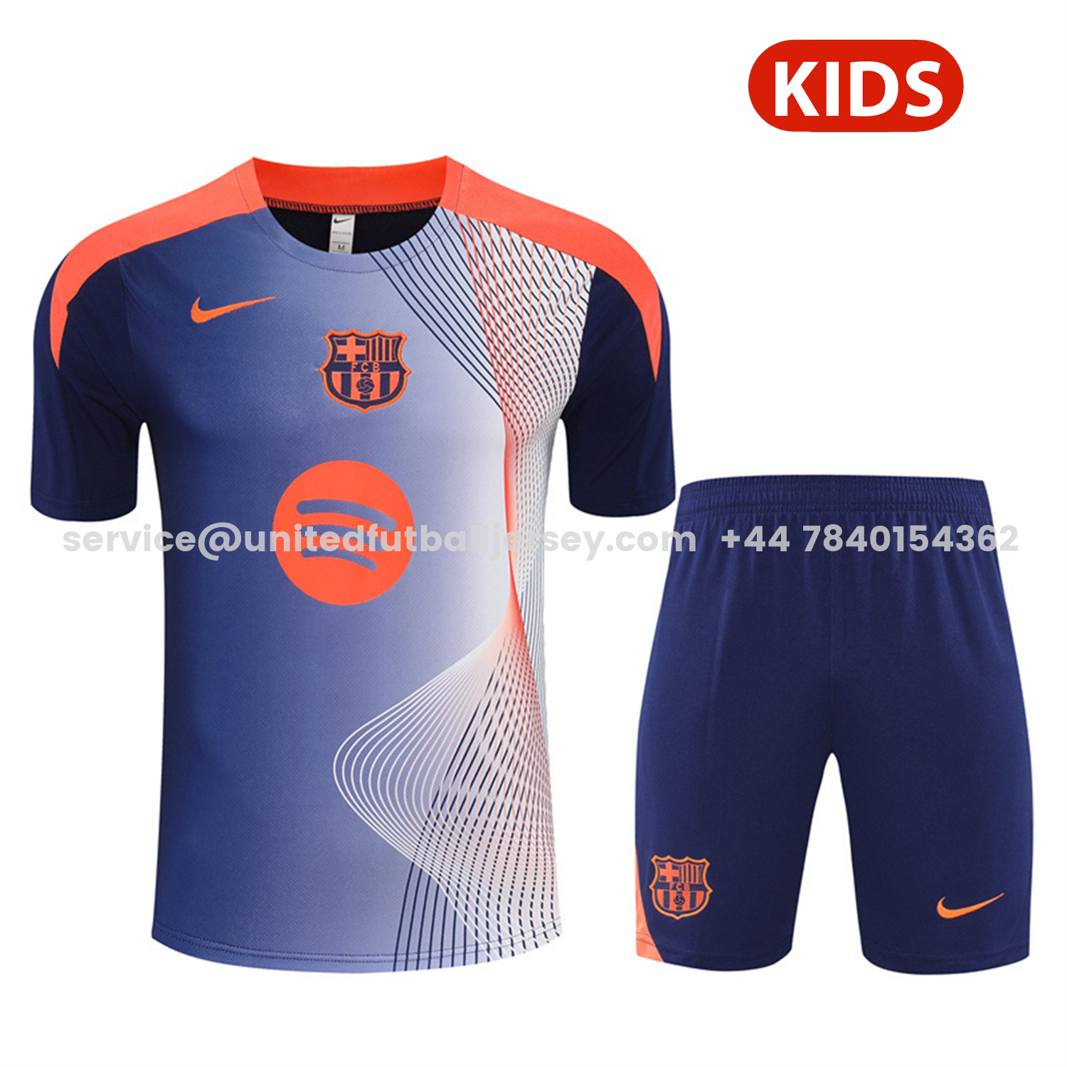unitedfutballjersey-Barcelona 25-26 Kids Short-Sleeve Training Set - Red Blue Line Top & Blue Shorts