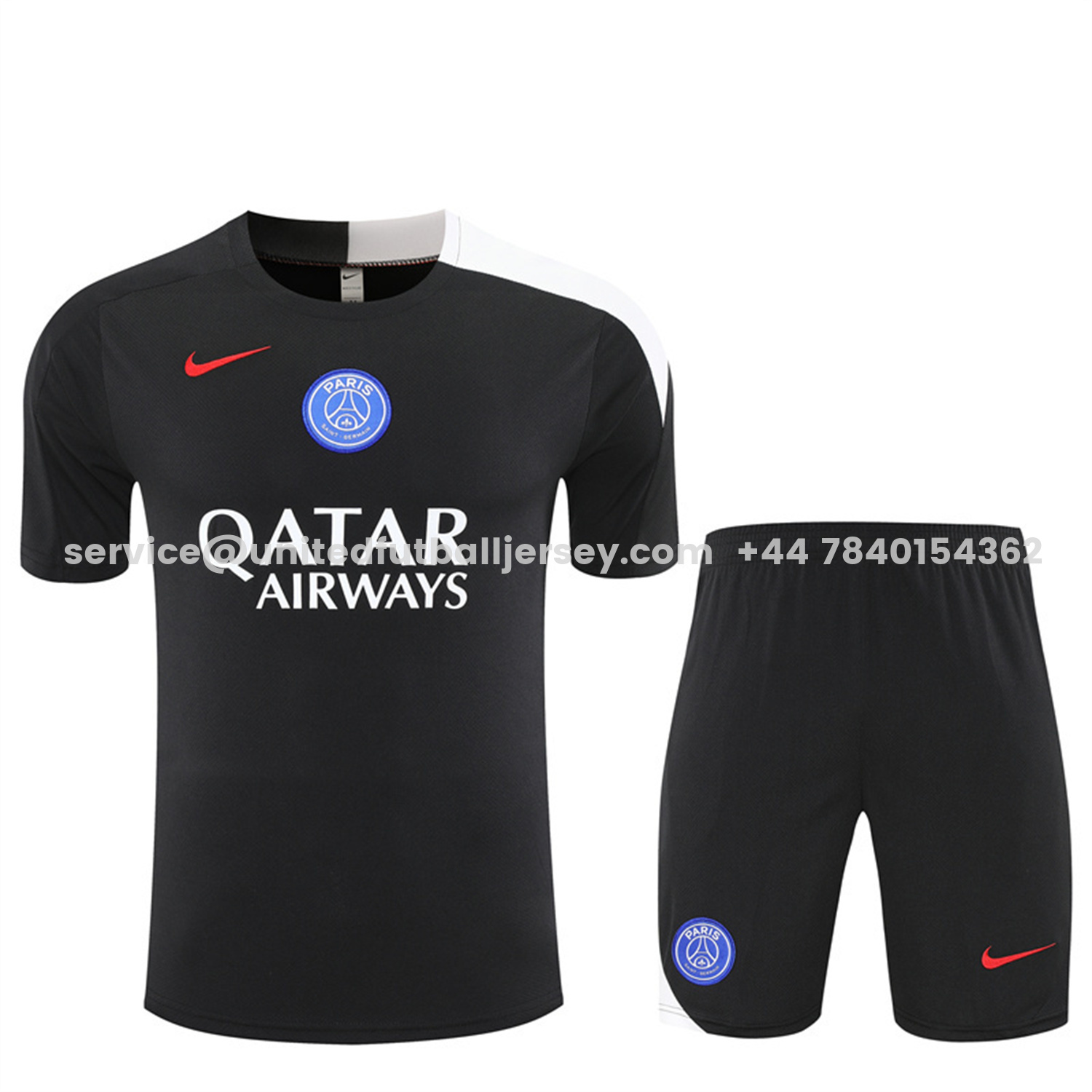 unitedfutballjersey-Paris Saint-Germain PSG 25-26 Kids Short-Sleeve Training Set - White Edge Black Top & Black Shorts