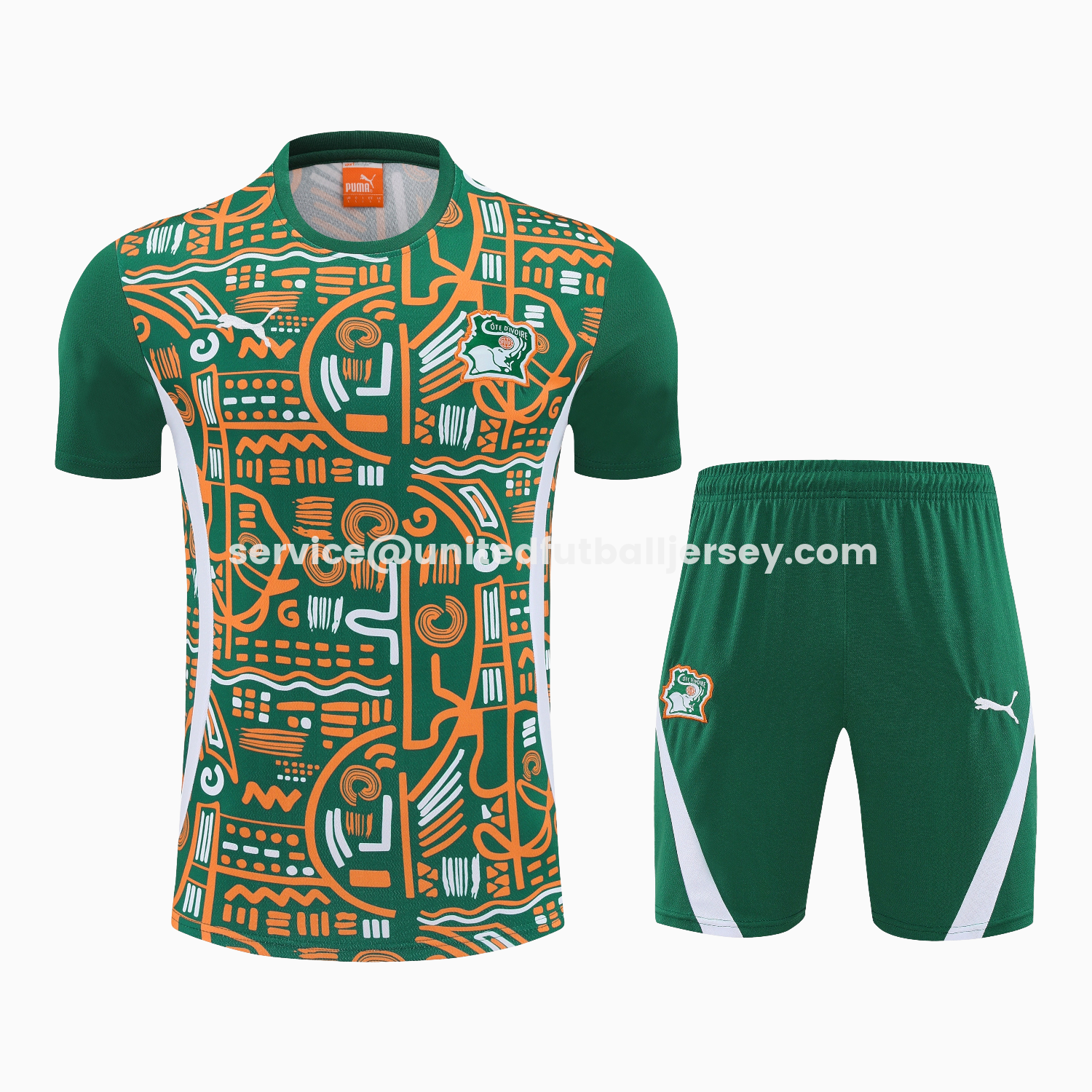 unitedfutballjersey-Ivory Coast 2026 Short-Sleeve Training Set - Green Top and Shorts