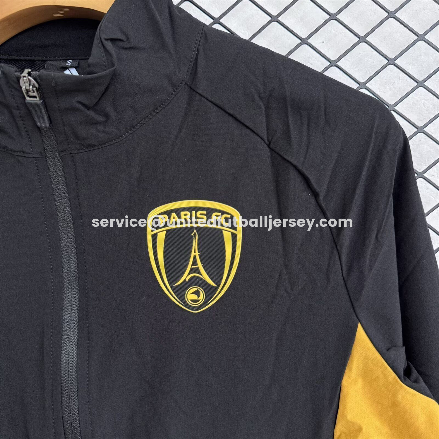 unitedfutballjersey-Paris FC 25-26 Windbreaker Training Set - Black Yellow Top and Pants