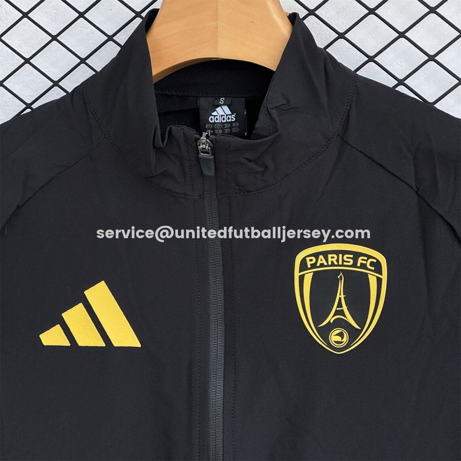 unitedfutballjersey-Paris FC 25-26 Windbreaker Training Set - Black Yellow Top and Pants
