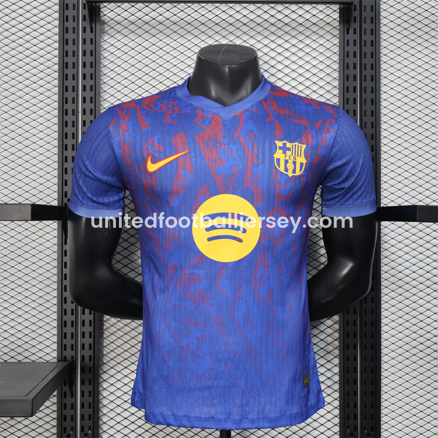unitedfutballjersey-Barcelona 25-26 Blue Gradient and Red Shaped Pattern Pattern Jersey - Player Version