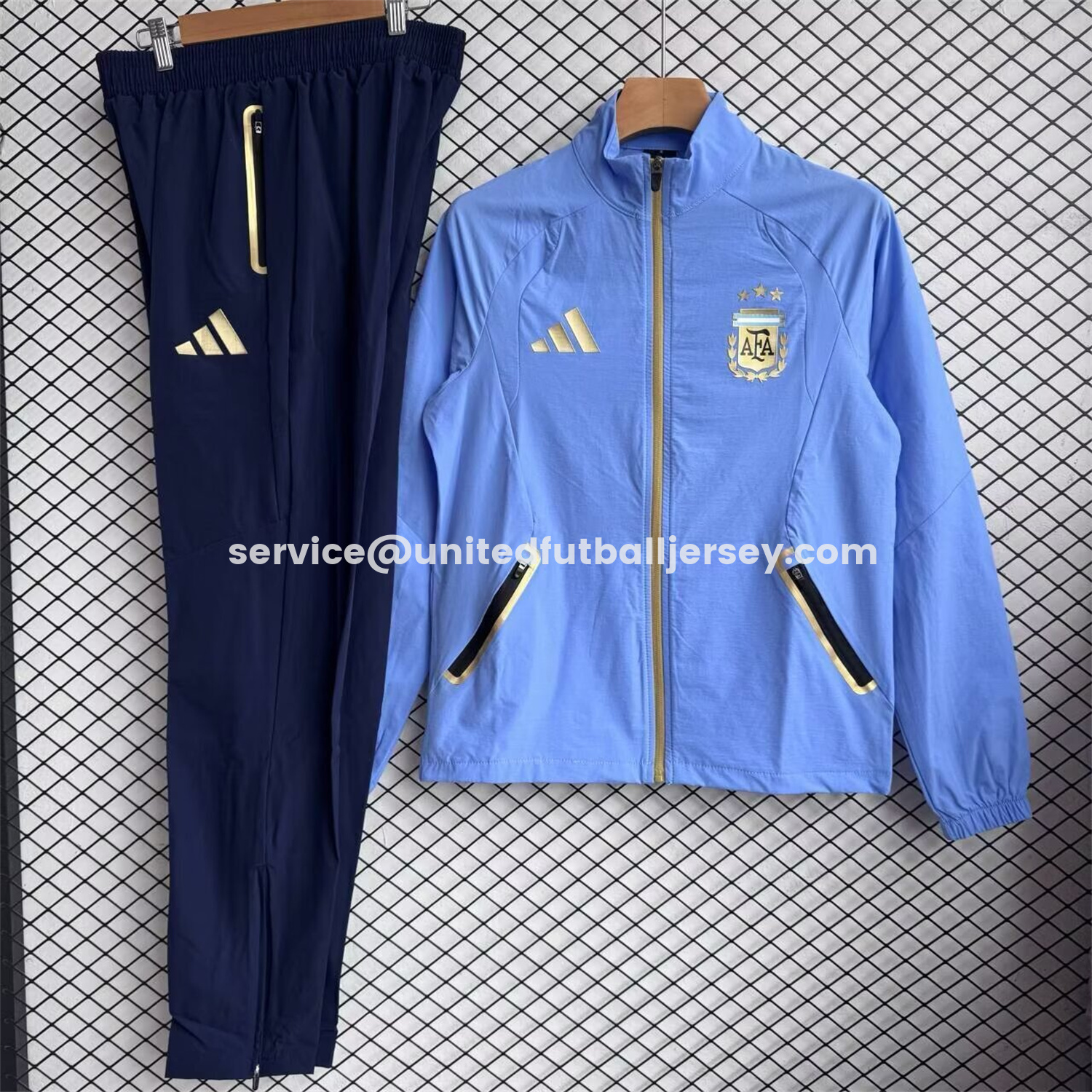 unitedfutballjersey-Argentina 2026 Windbreaker Training Set - Blue Top and Black Pants