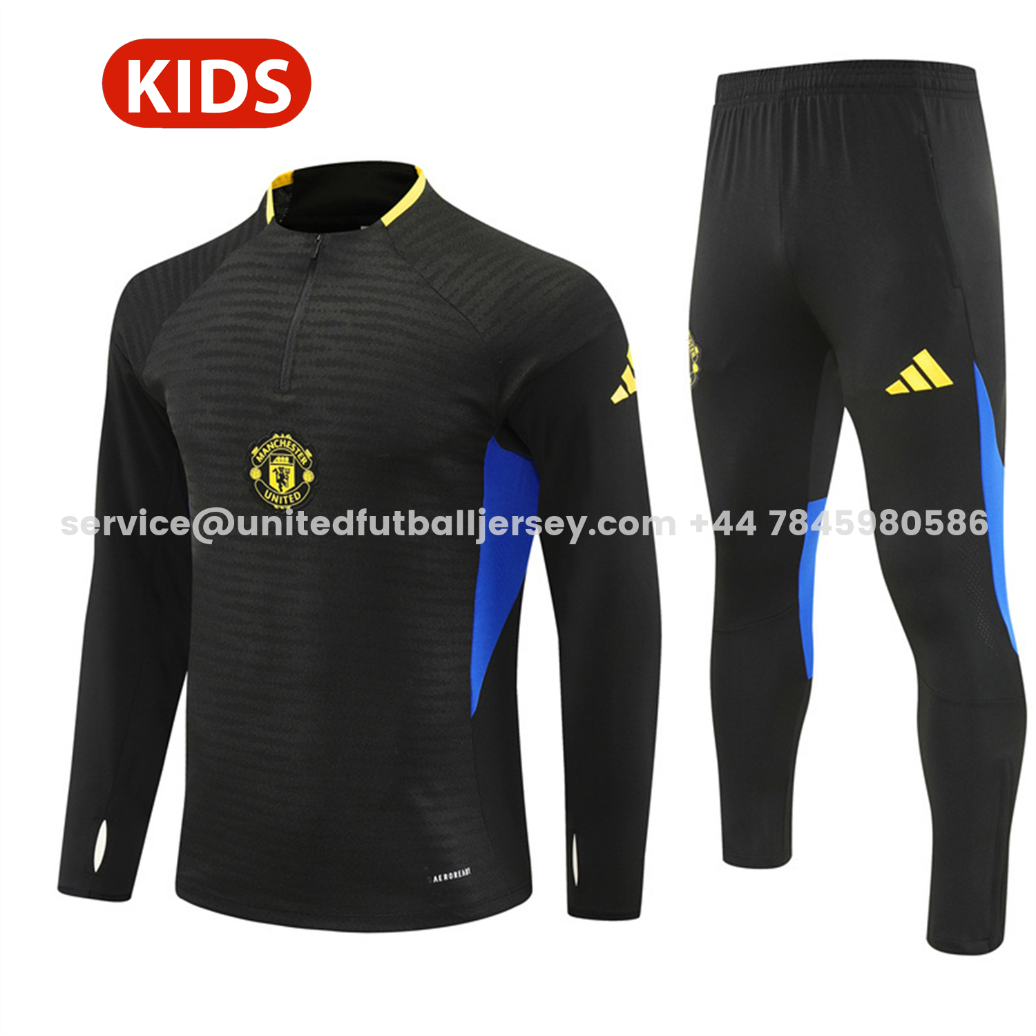 unitedfutballjersey-Manchester United 25-26 Kids Long Sleeve Training Set - Black Top & Black Pants