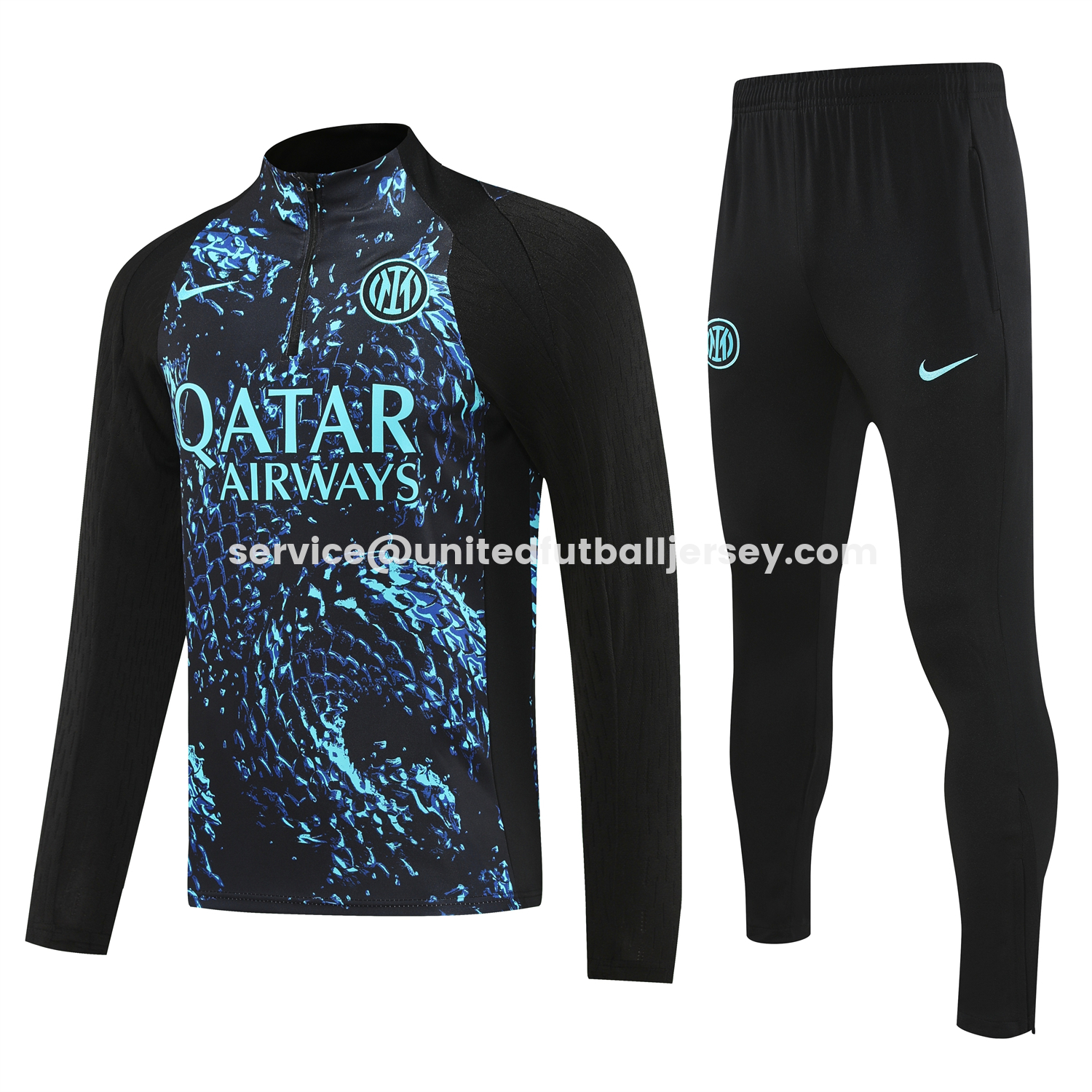 unitedfutballjersey-Inter Milan 25-26 Long Sleeve Training Set - Blue Dragon Scales Top & Black Pants