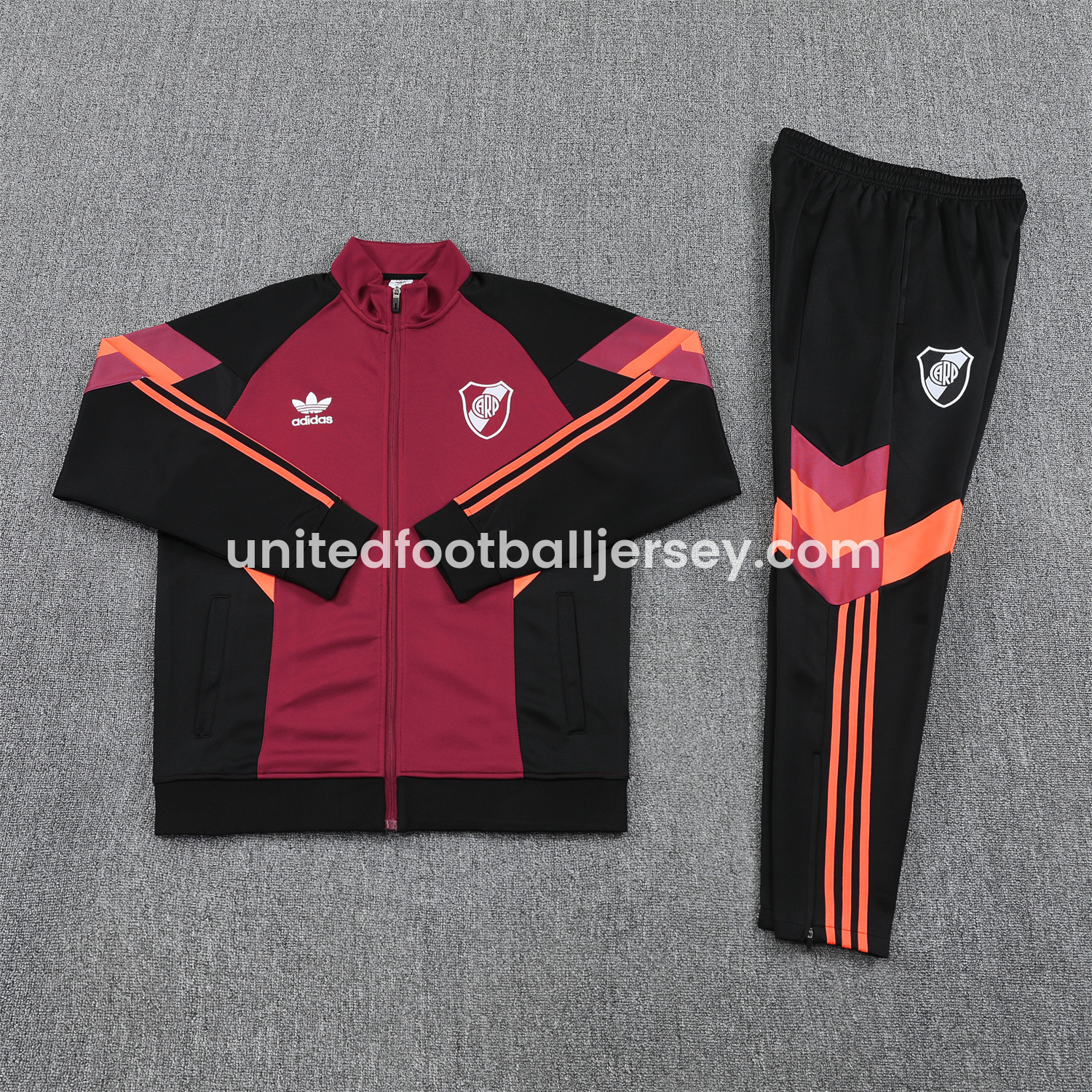 unitedfutballjersey-River Plate 25-26 Terrace Jacket Training Tracksuit - Deep Red Jackets & Black Pants