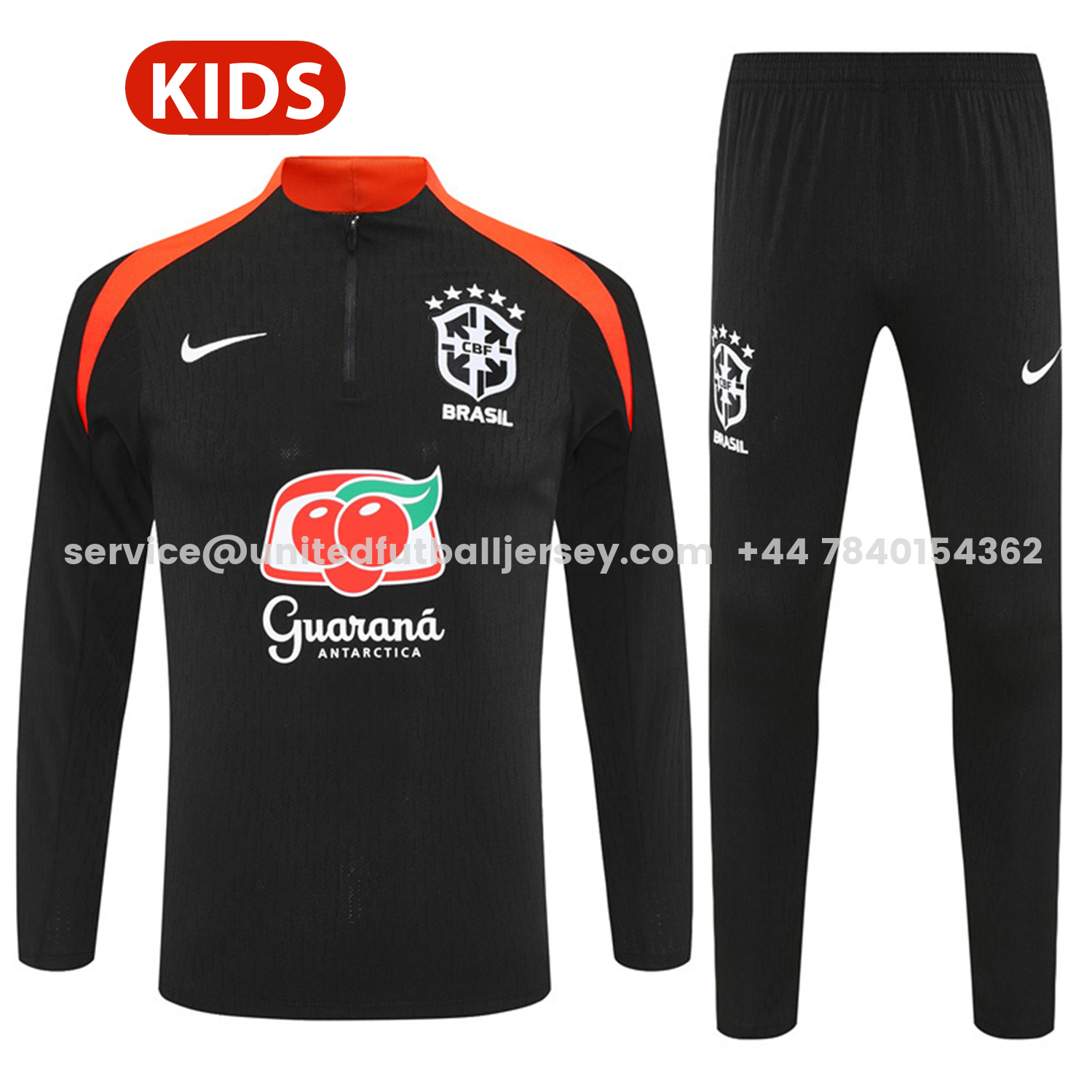 unitedfutballjersey-Brazil 25-26 Kids Long Sleeve Training Set - Player Version - Black Top and Pants