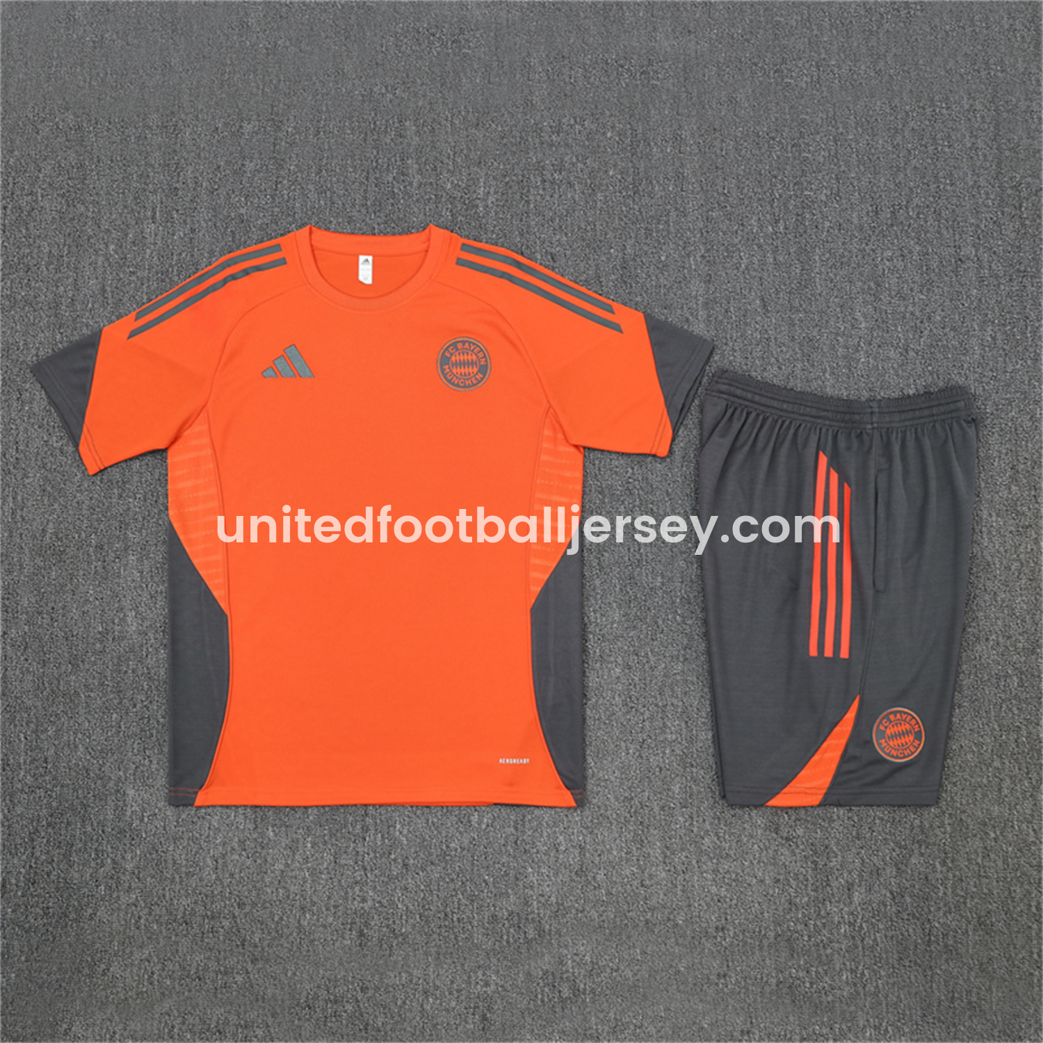 unitedfutballjersey-Bayern Munich 25-26 Kids Short-Sleeve Training Set - Orange Top & Gray shorts