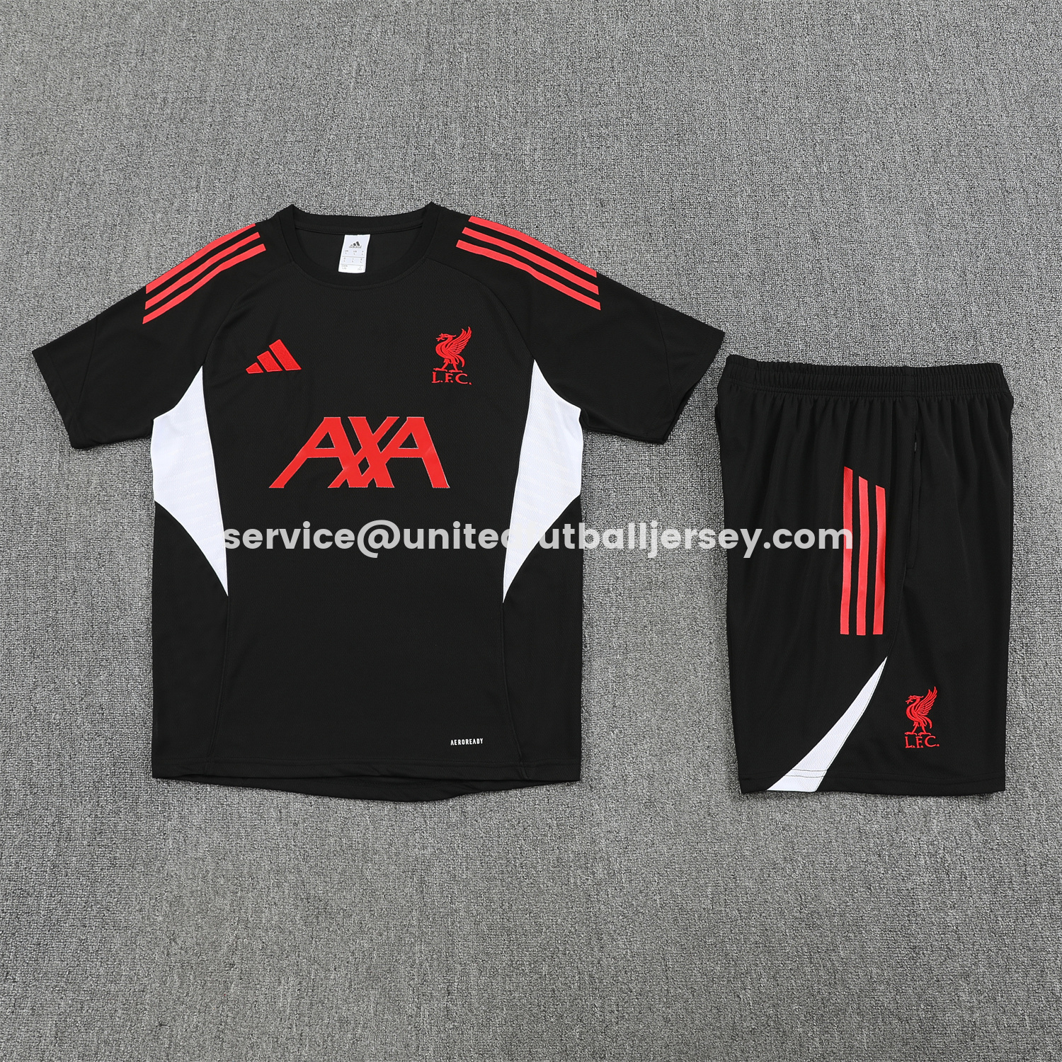 unitedfutballjersey-Liver.pool 25-26 Short-Sleeve Training Set - Black With Red Top & Black Shorts