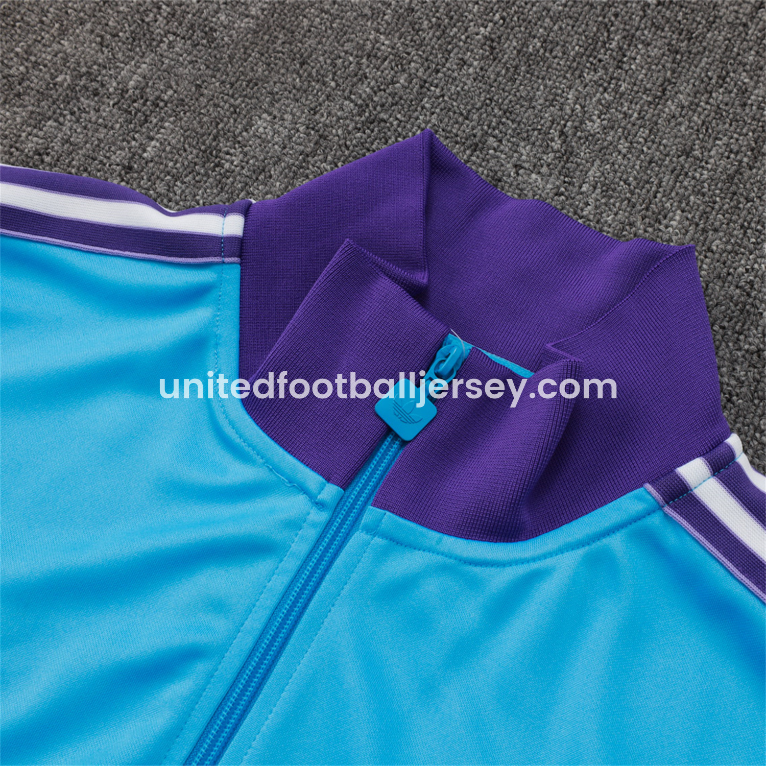unitedfutballjersey-Real Madrid 25-26 Throwback Trefoil Jacket Training Tracksuit - Blue Jackets & Purple Pants