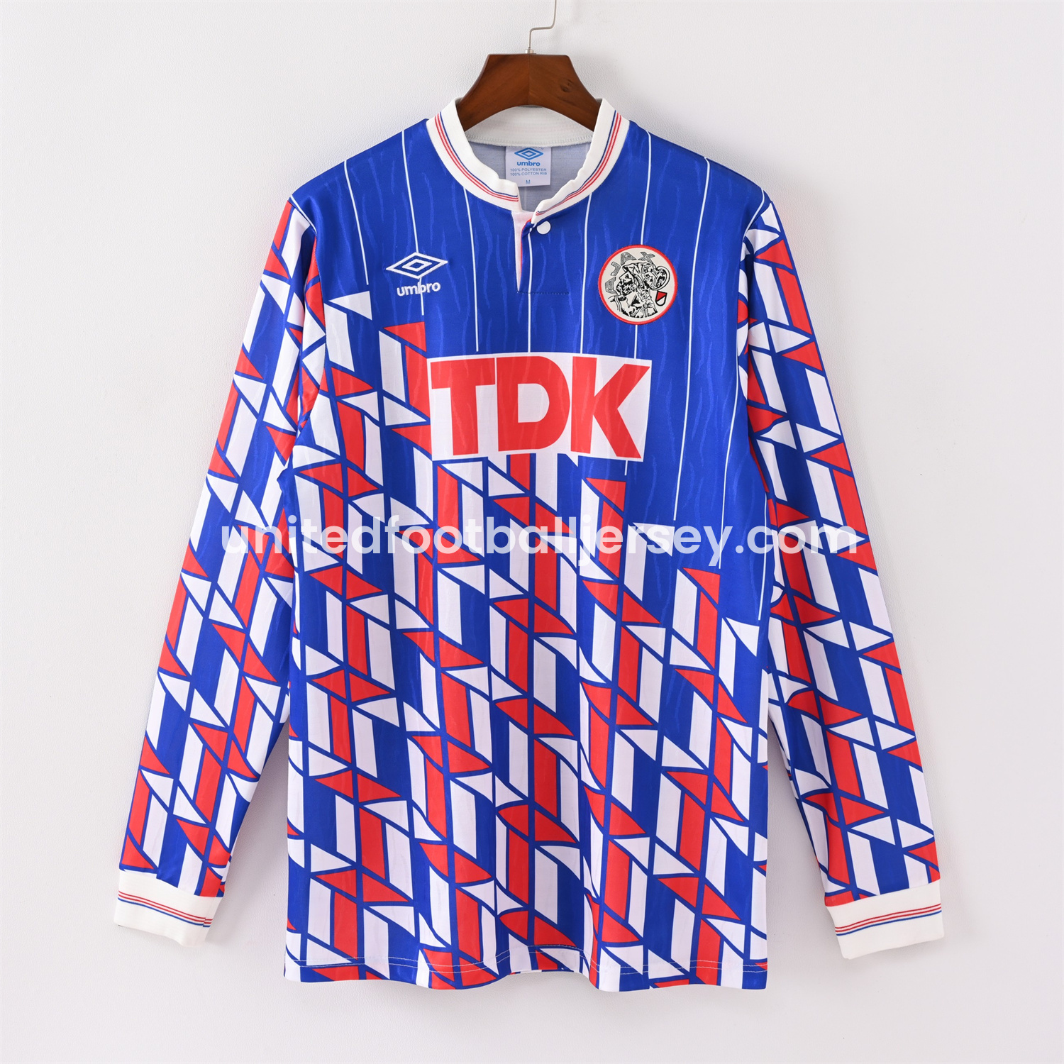unitedfutballjersey-Retro Ajax 1990 Away Long Sleeve Jersey