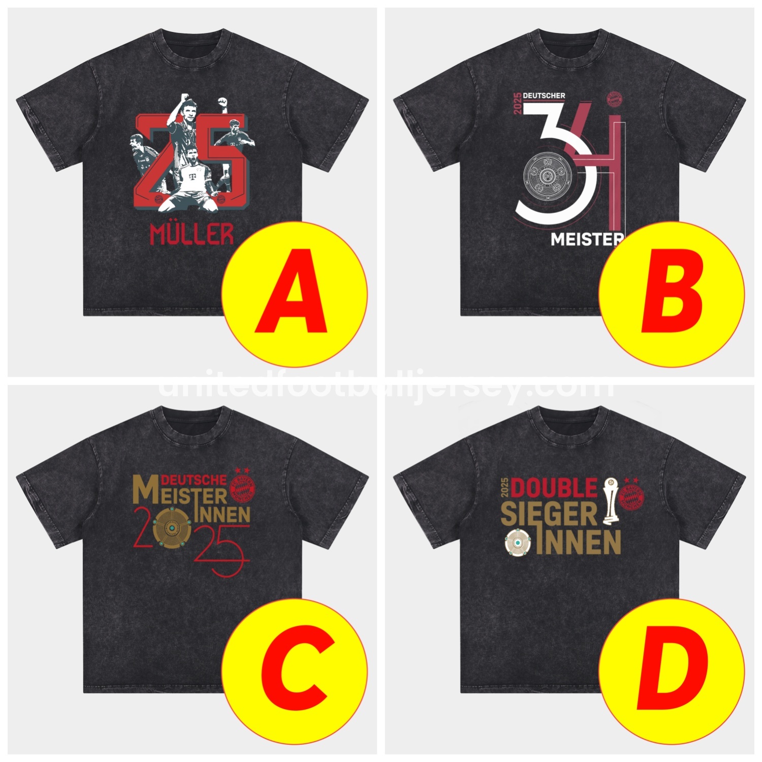 unitedfutballjersey-Bayern Munich Bundesliga Champions Deutscher Meister 2025 Oversized Washed T-Shirt