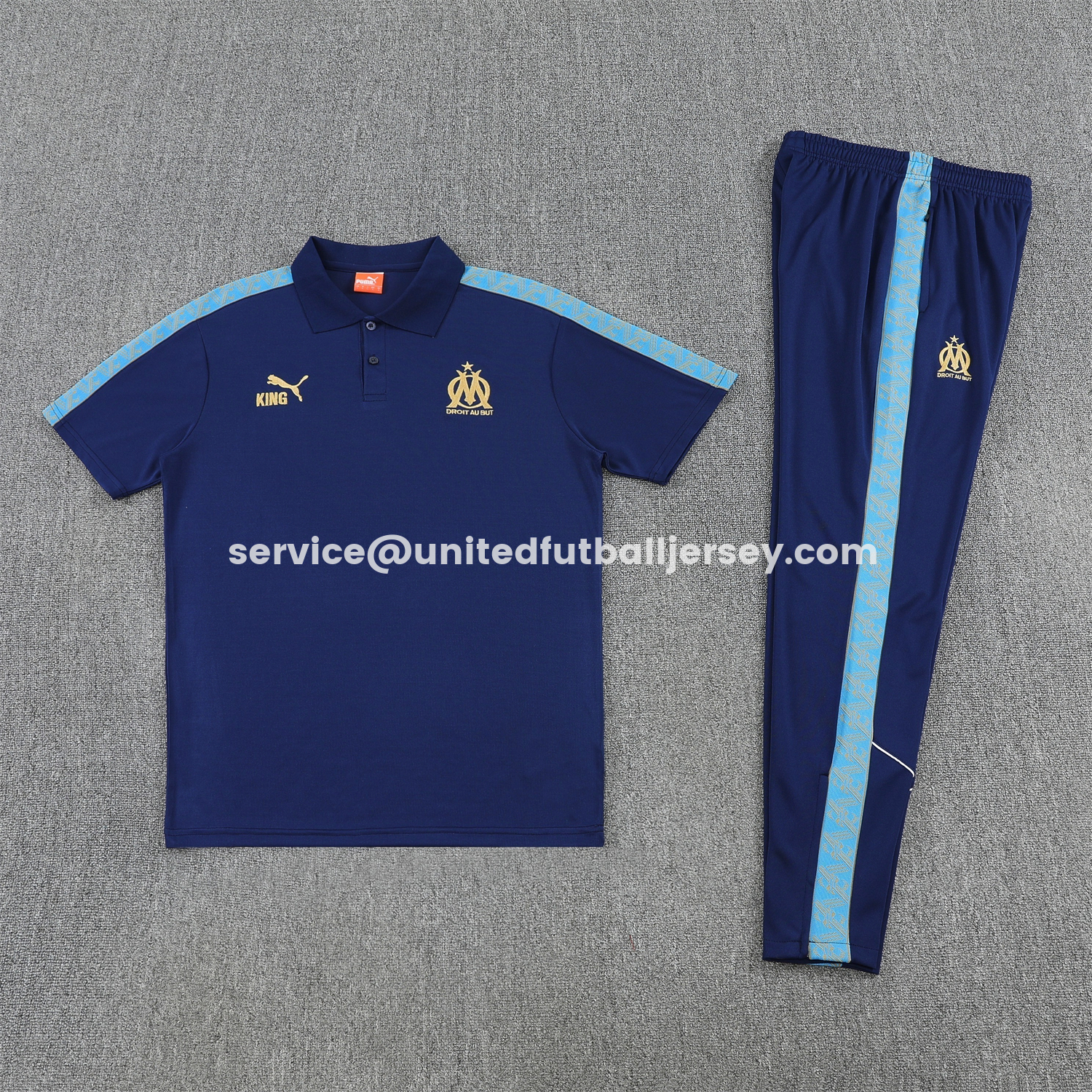 unitedfutballjersey-Marseille 25-26 POLO Short-Sleeve Training Set - Dark Blue Top and Pants