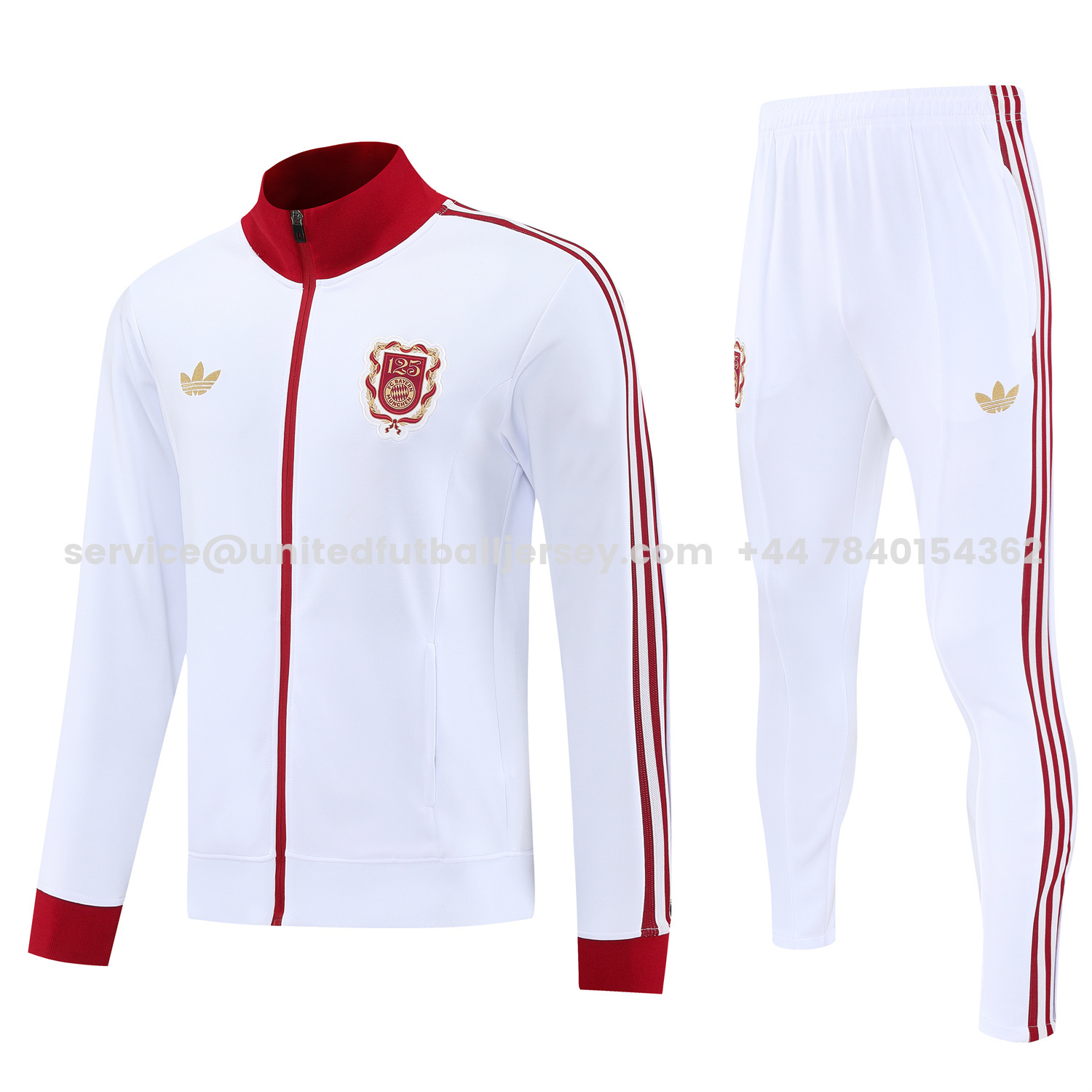 unitedfutballjersey-Bayern Munich 25-26 125th Anniversary Jacket Training Tracksuit - White Jackets & White Pants