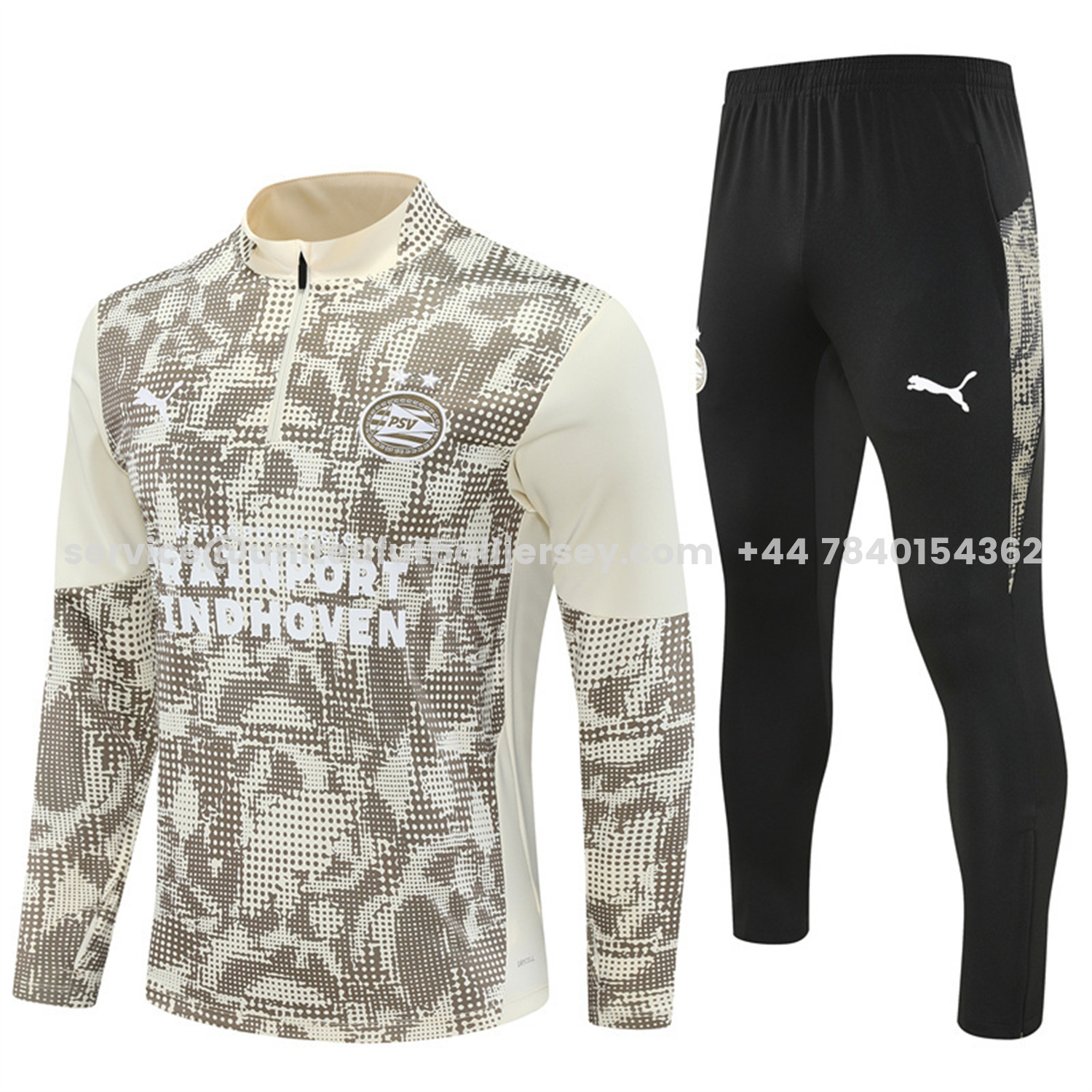 unitedfutballjersey-PSV Eindhoven 25-26 Long Sleeve Training Set - Khaki Top & Black Pants