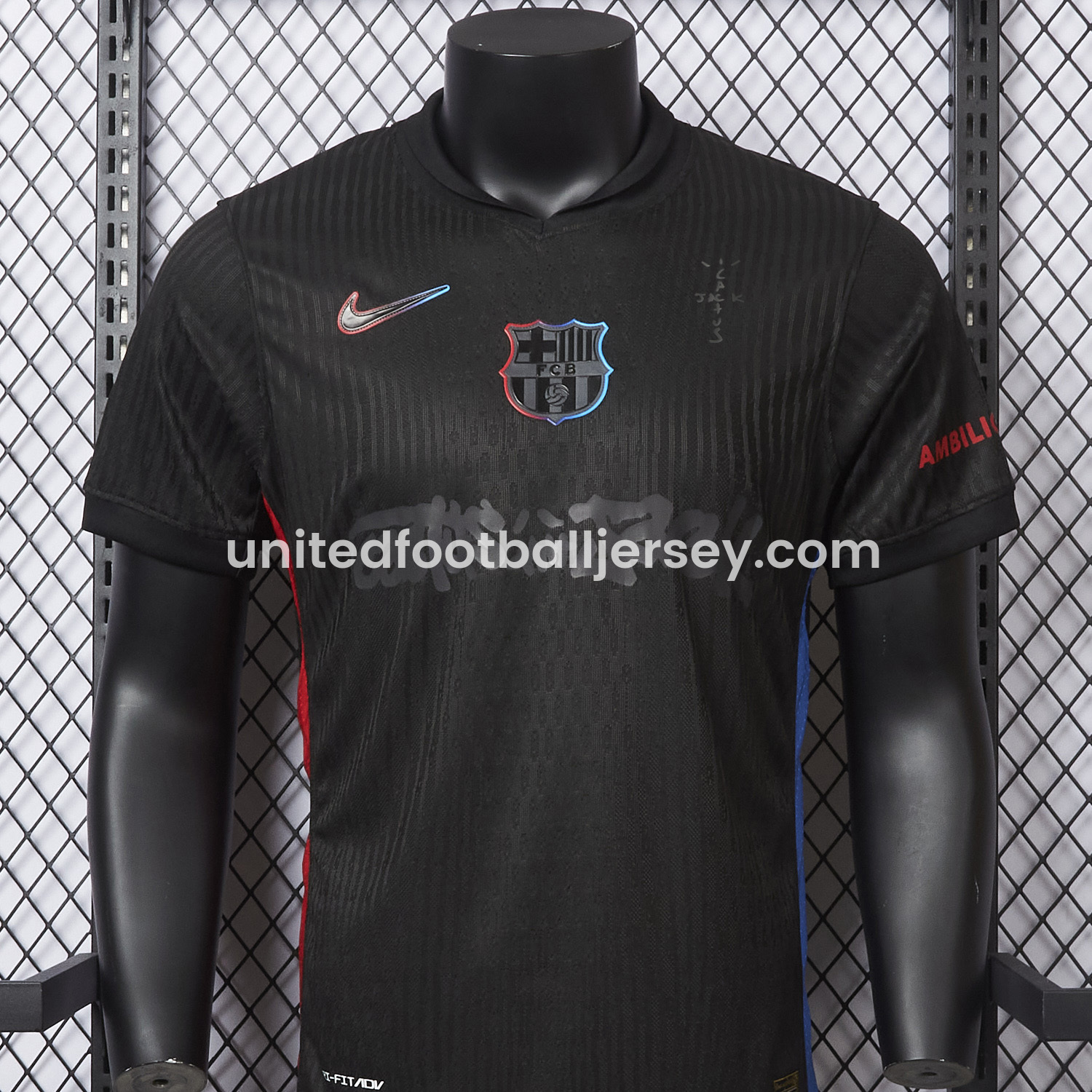 unitedfutballjersey-【New】Barcelona x Travis Scott 24-25 Away Pure Black Jersey - Player Version