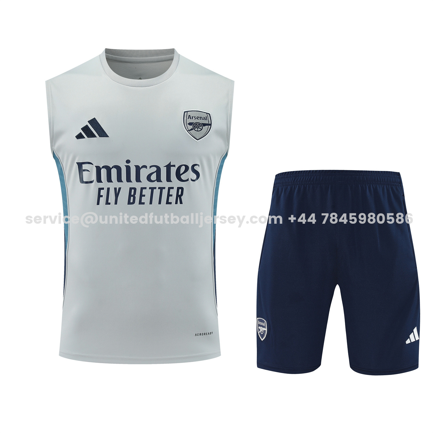 unitedfutballjersey-Arsenal 25-26 Vest Training Set - Grey Top & Deep Blue Shorts