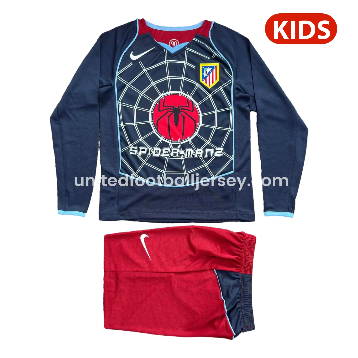 unitedfutballjersey-Retro Atletico Madrid 2004-05 Away S.p.i.d.e.r M.a.n Special Long Sleeves Kids Kit