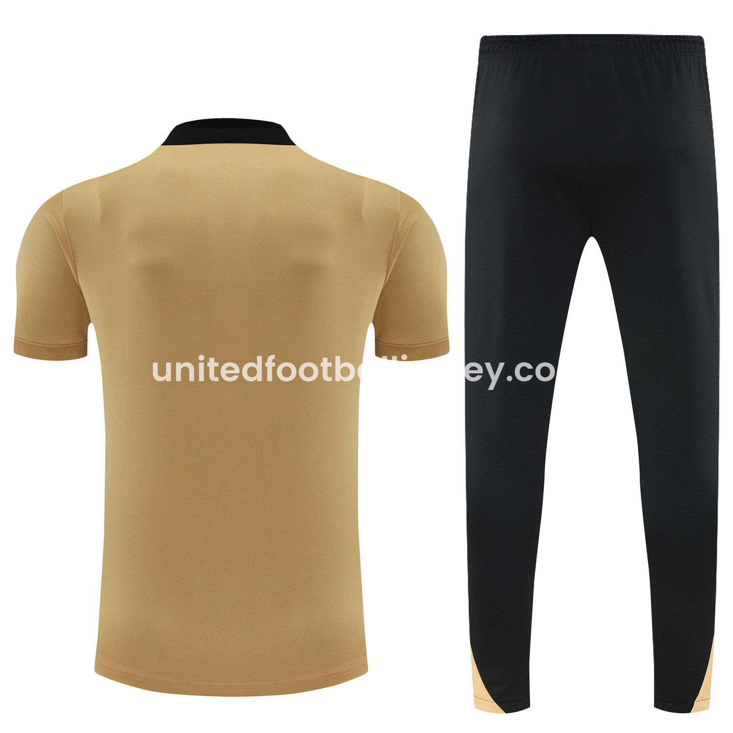 unitedfutballjersey-Barcelona 25-26 POLO Short-Sleeve Training Set - Light Brown Top and Black Pants