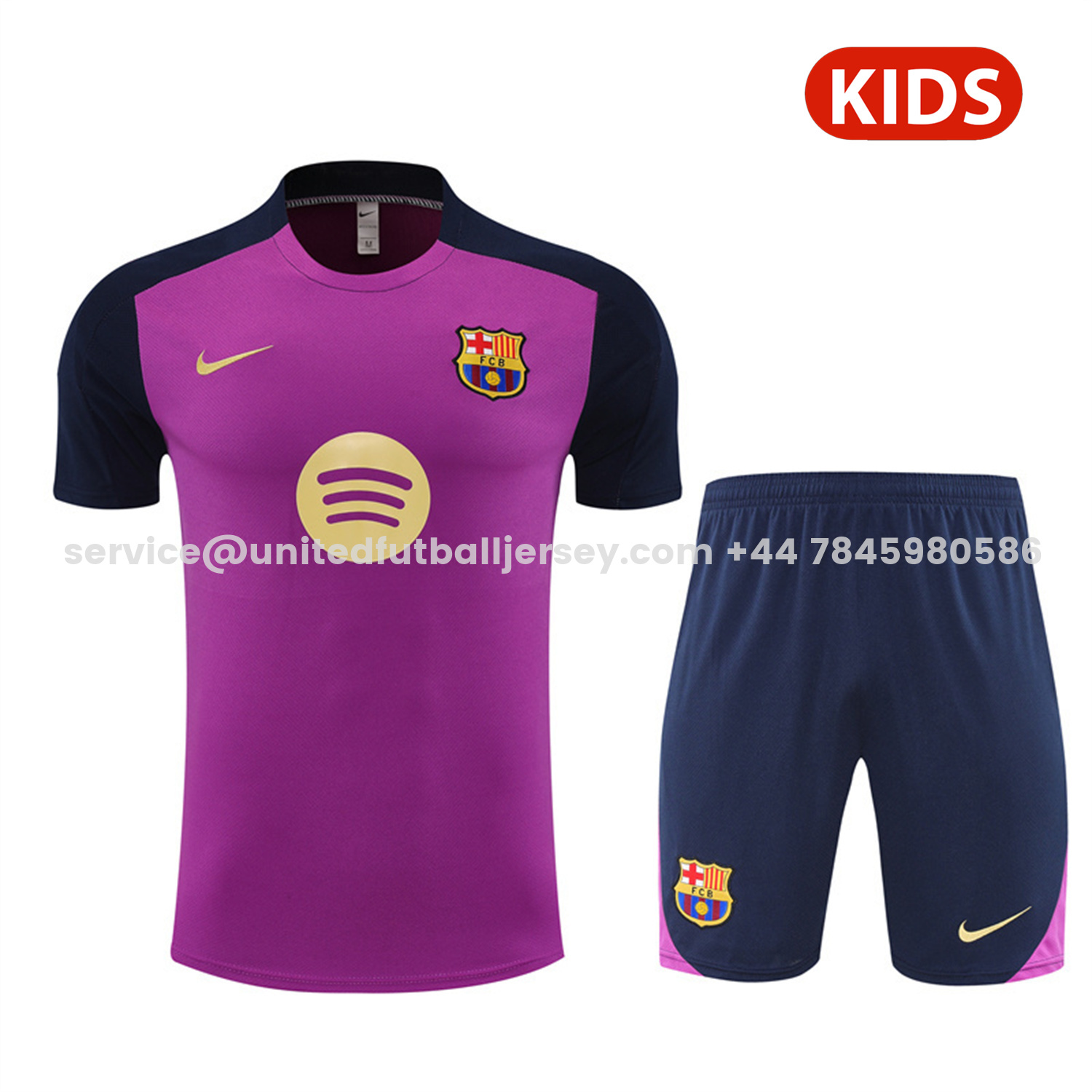 unitedfutballjersey-Barcelona 25-26 Kids Short-Sleeve Training Set - Purple Top & Deep Blue Shorts