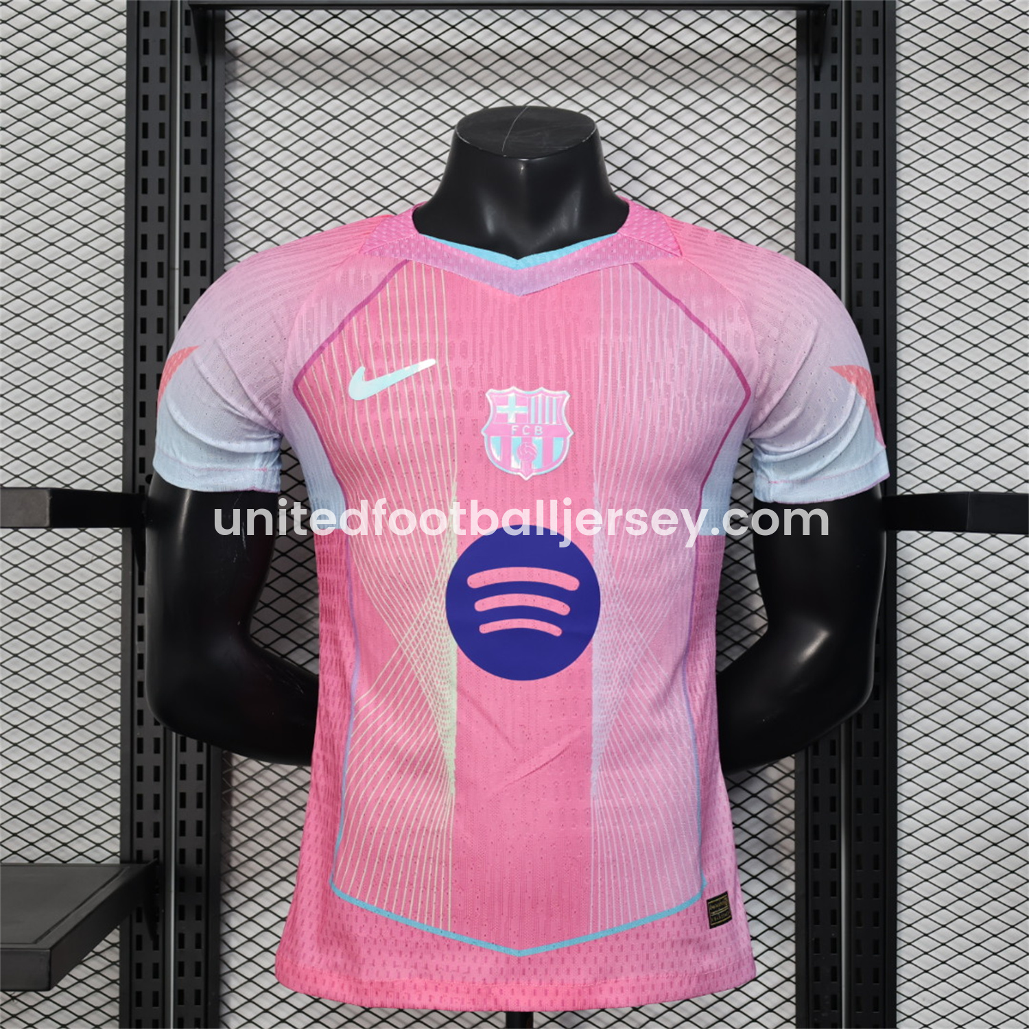 unitedfutballjersey-Barcelona 25-26 Pink and Light Blue Stripes Jersey - Player Version
