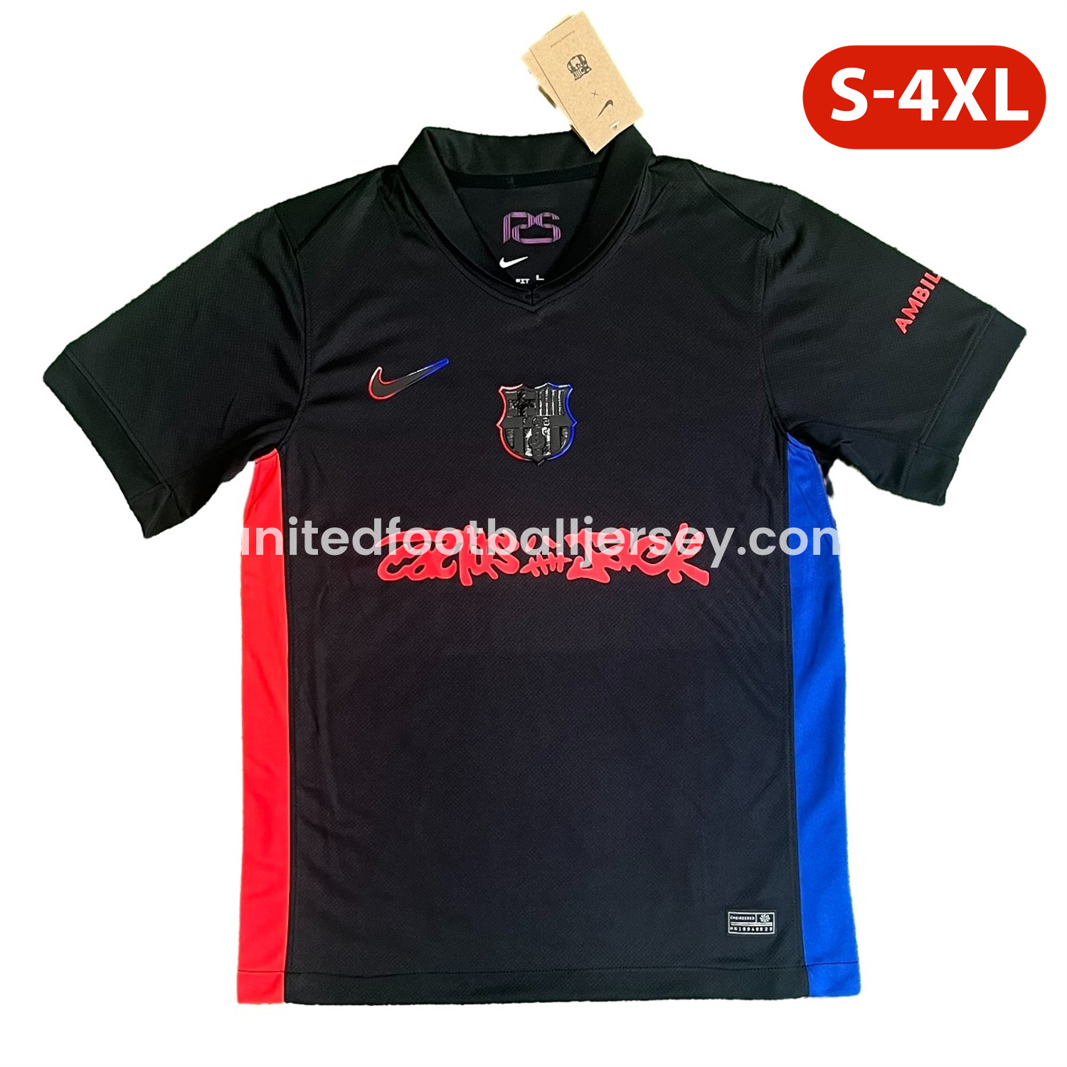 unitedfutballjersey-Barcelona x Travis Scott 24-25 Away Jersey with Red Logo - Fans Version