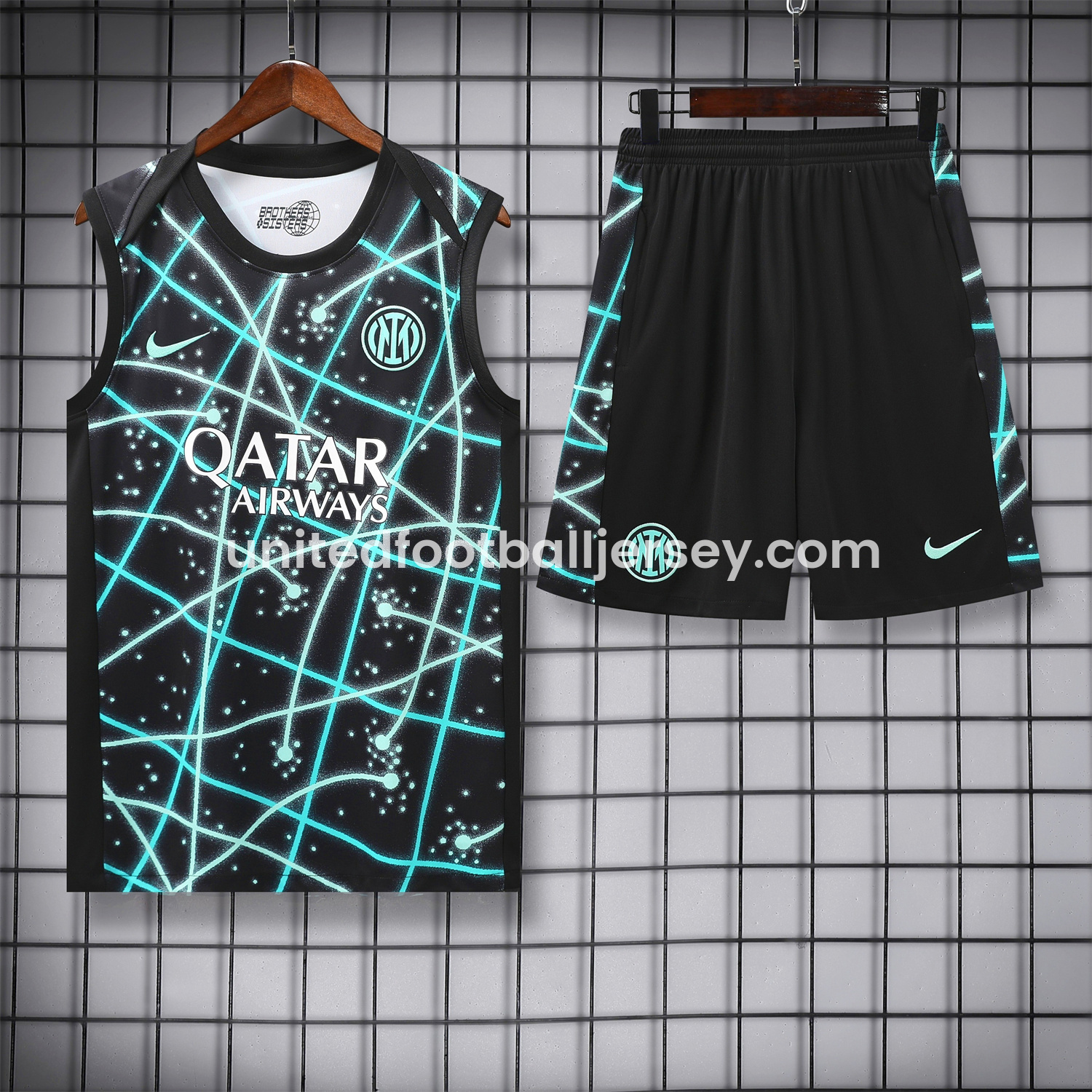 unitedfutballjersey-Inter Milan 25-26 Vest Training Set - Blue Fluorescent Rays Black Vest & Black Shorts