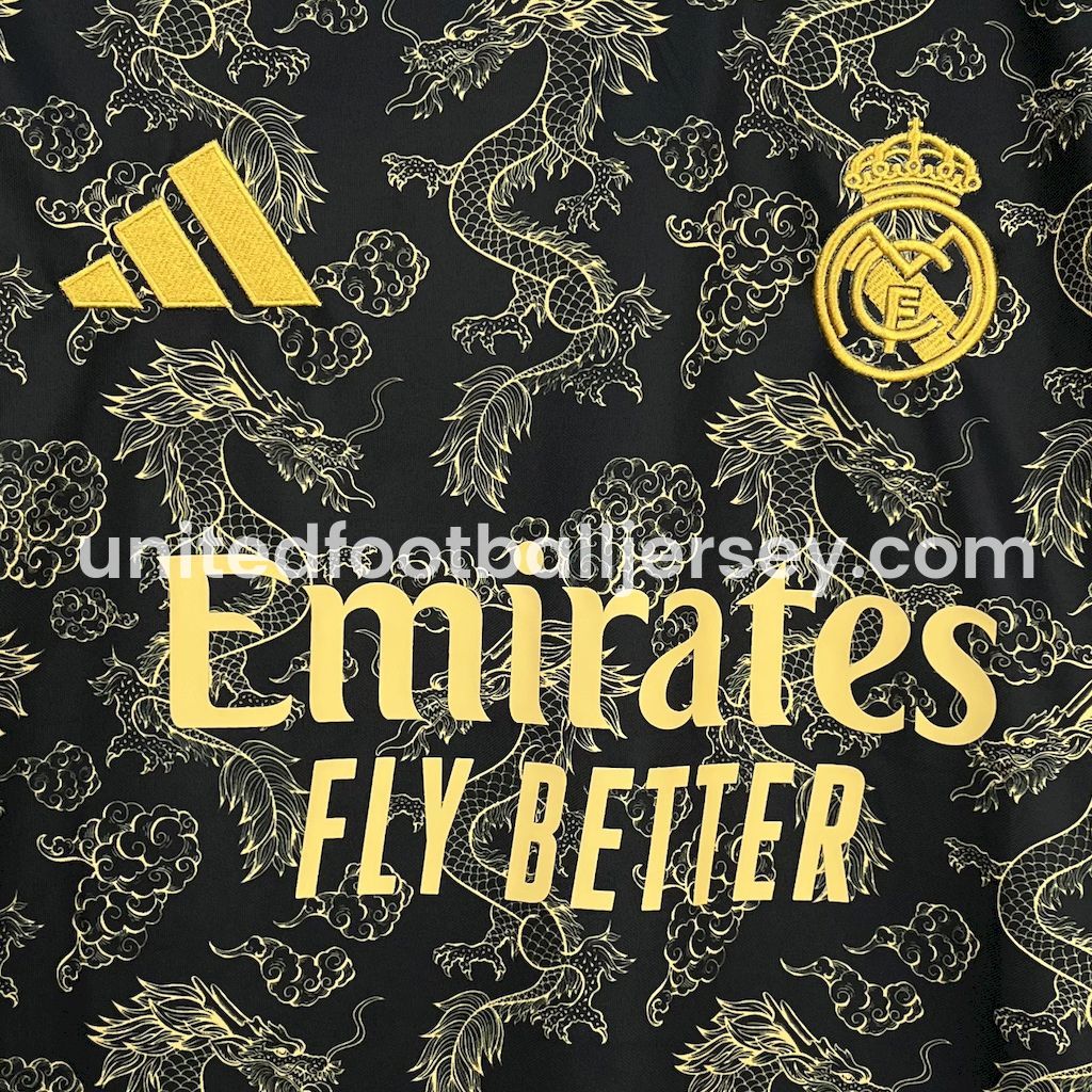 unitedfutballjersey-Real Madrid 25-26 Golden Chinese Dragon Pattern Black Jersey - Fans Version