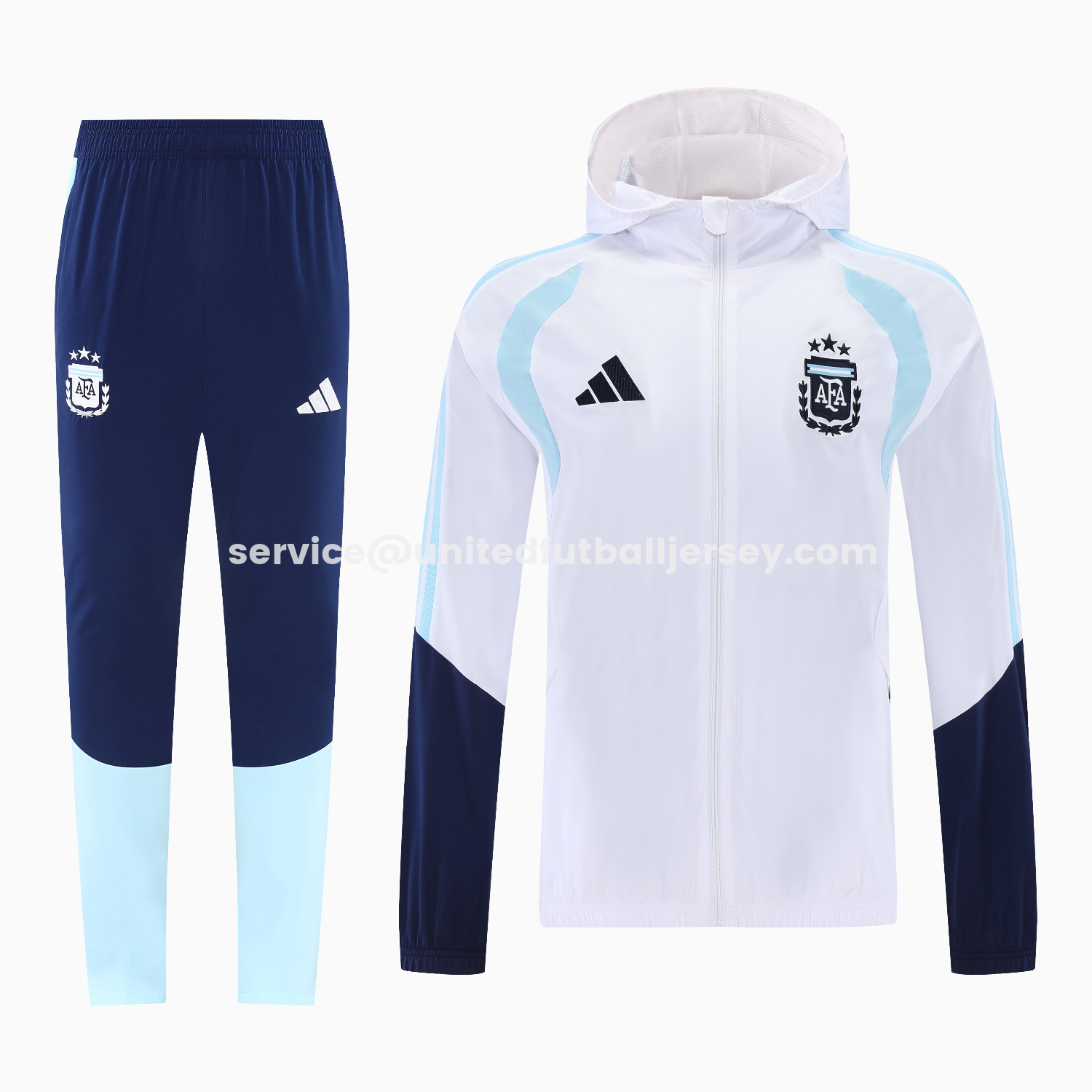 unitedfutballjersey-Argentina 2026 Hooded Windbreaker Training Set - White Top & Dark Blue Pants