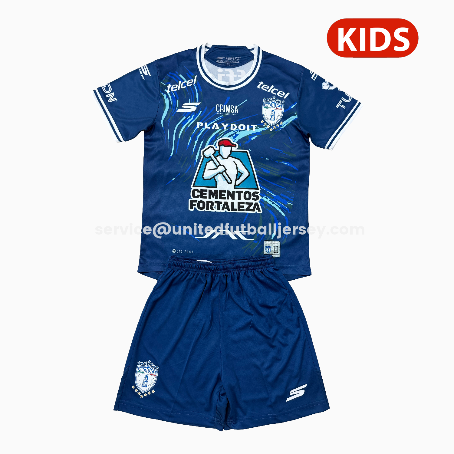 unitedfutballjersey-Pachuca 25-26 Away Blue Kids Kit
