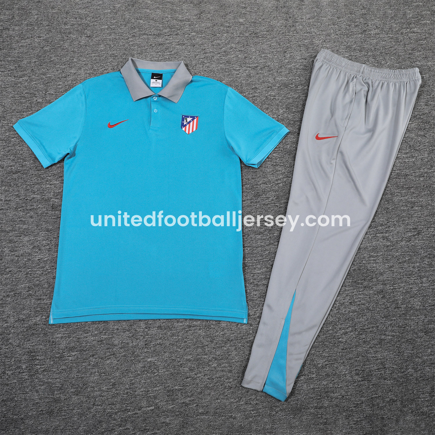 unitedfutballjersey-Atletico Madrid 25-26 POLO Short-Sleeve Training Set - Blue Top and Grey Pants