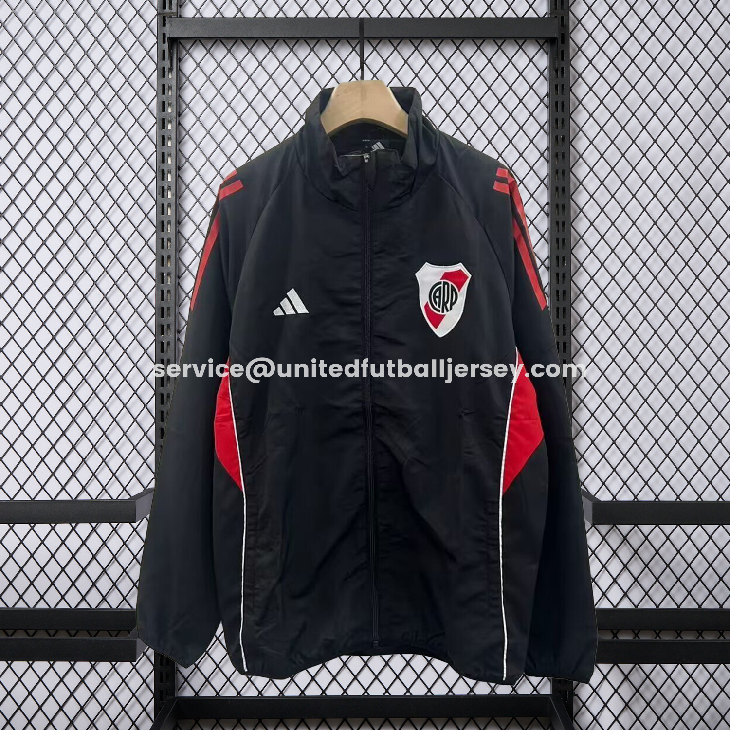 unitedfutballjersey-River Plate 25-26 Training Windbreaker Jacket - Black With Red
