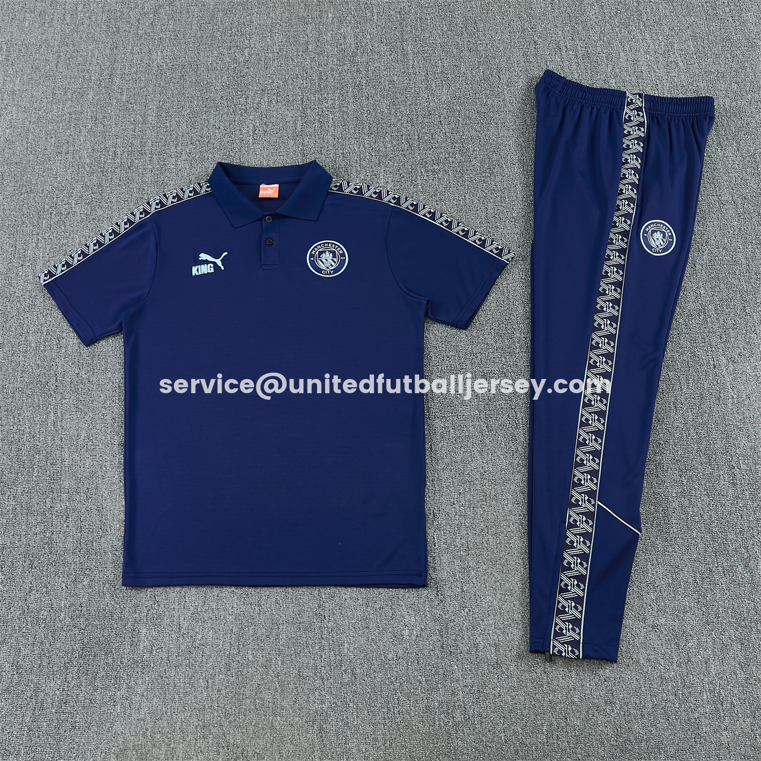 unitedfutballjersey-Manchester City 25-26 POLO Short-Sleeve Training Set - Dark Blue Top and Pants