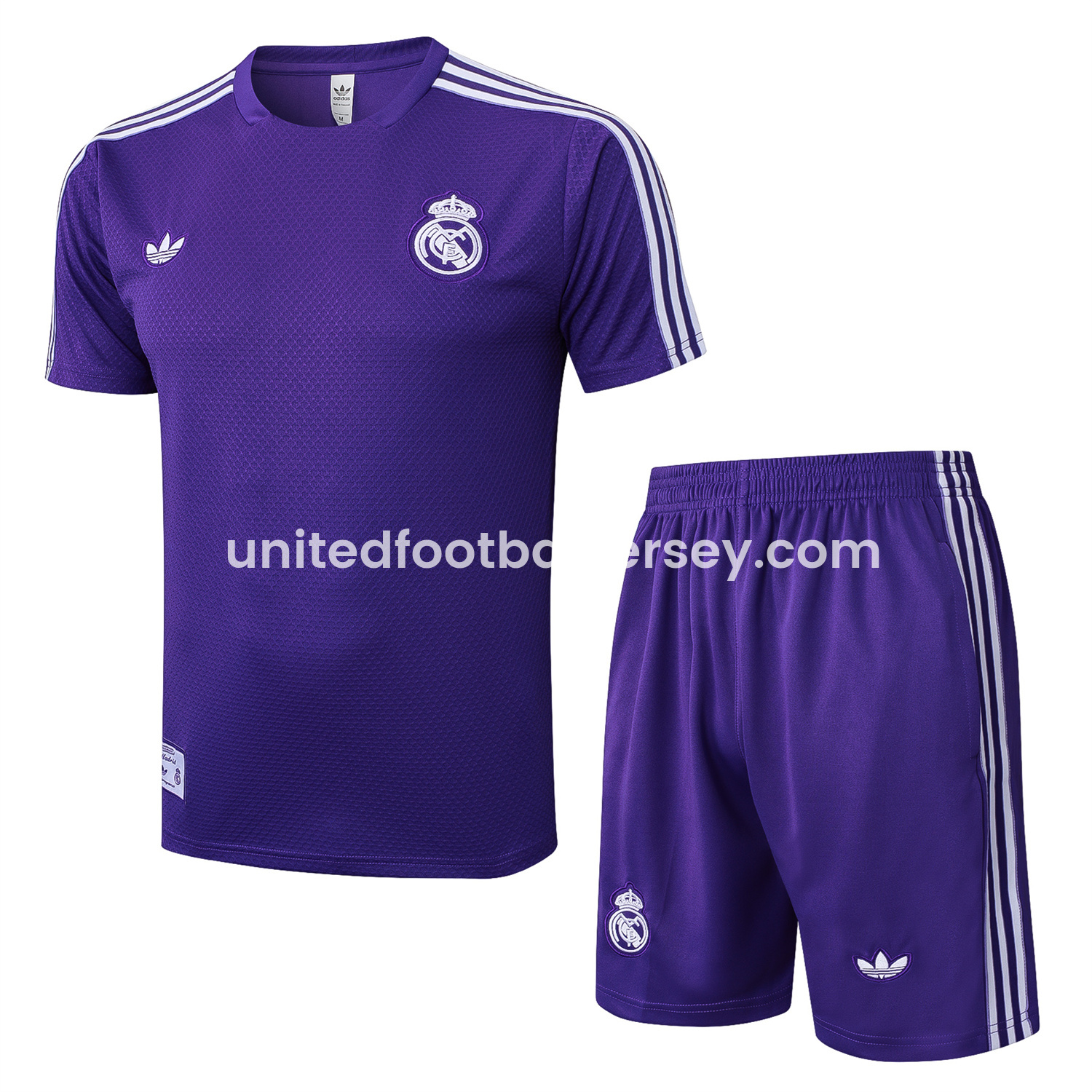 unitedfutballjersey-Real Madrid 25-26 Throwback Trefoil Short-Sleeve Training Set - Purple