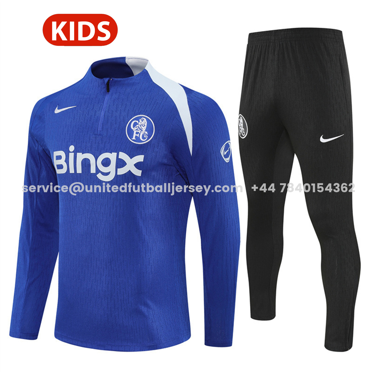 unitedfutballjersey-C.H.E.L.S.E.A 25-26 Kids Long Sleeve Training Set - Player Version - Blue Top and Black Pants