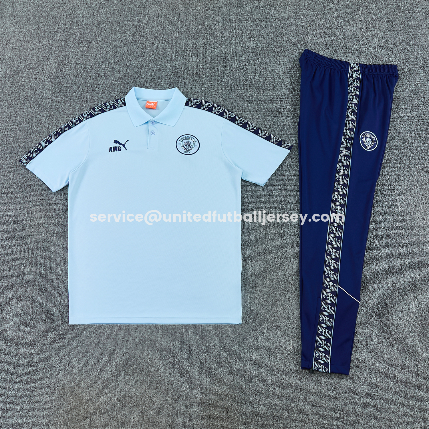 unitedfutballjersey-Manchester City 25-26 POLO Short-Sleeve Training Set - Light Blue Top and Dark Blue Pants