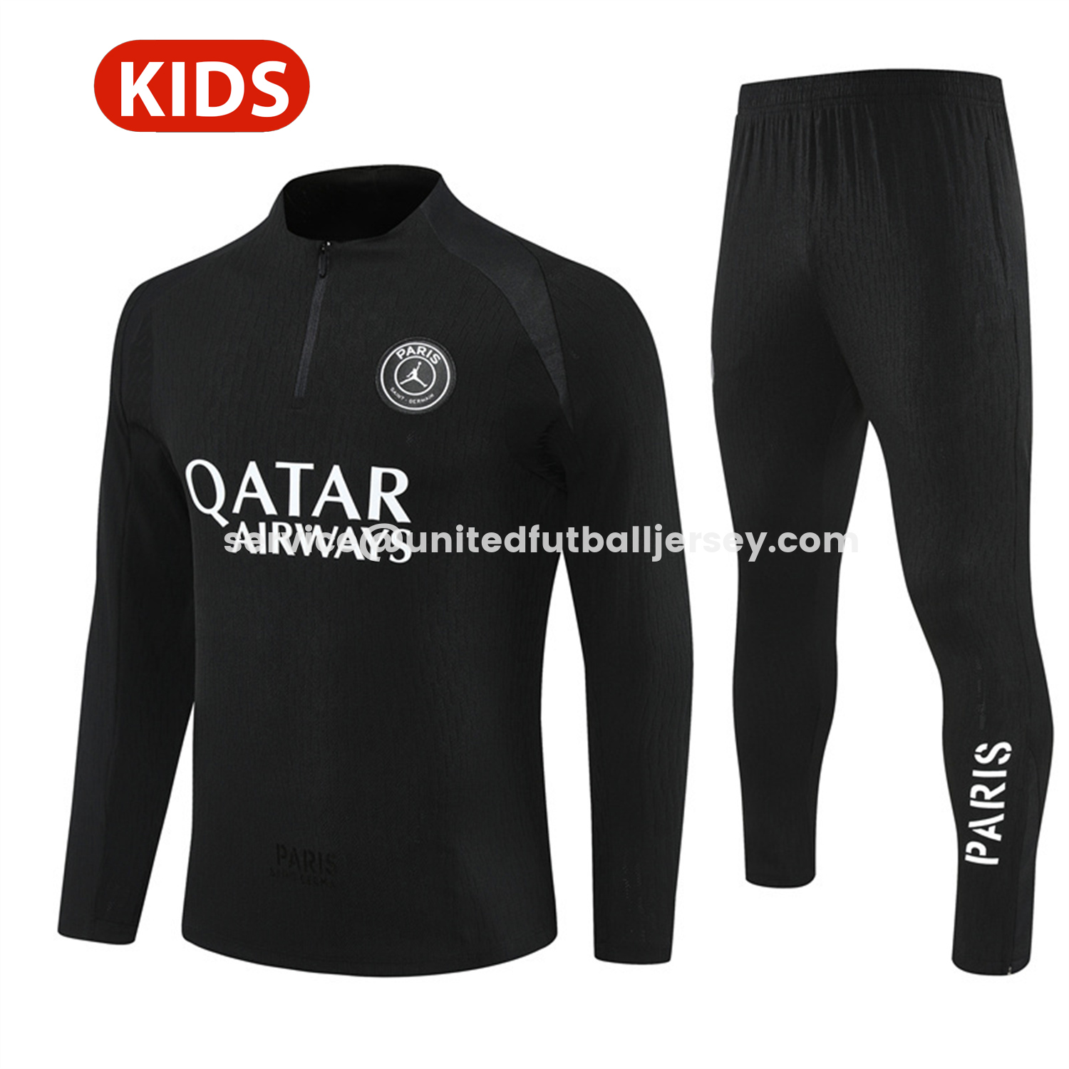 unitedfutballjersey-Paris Saint-Germain PSG 25-26 Jordan Kids Long Sleeve Training Set - Pure Black Top & Pants