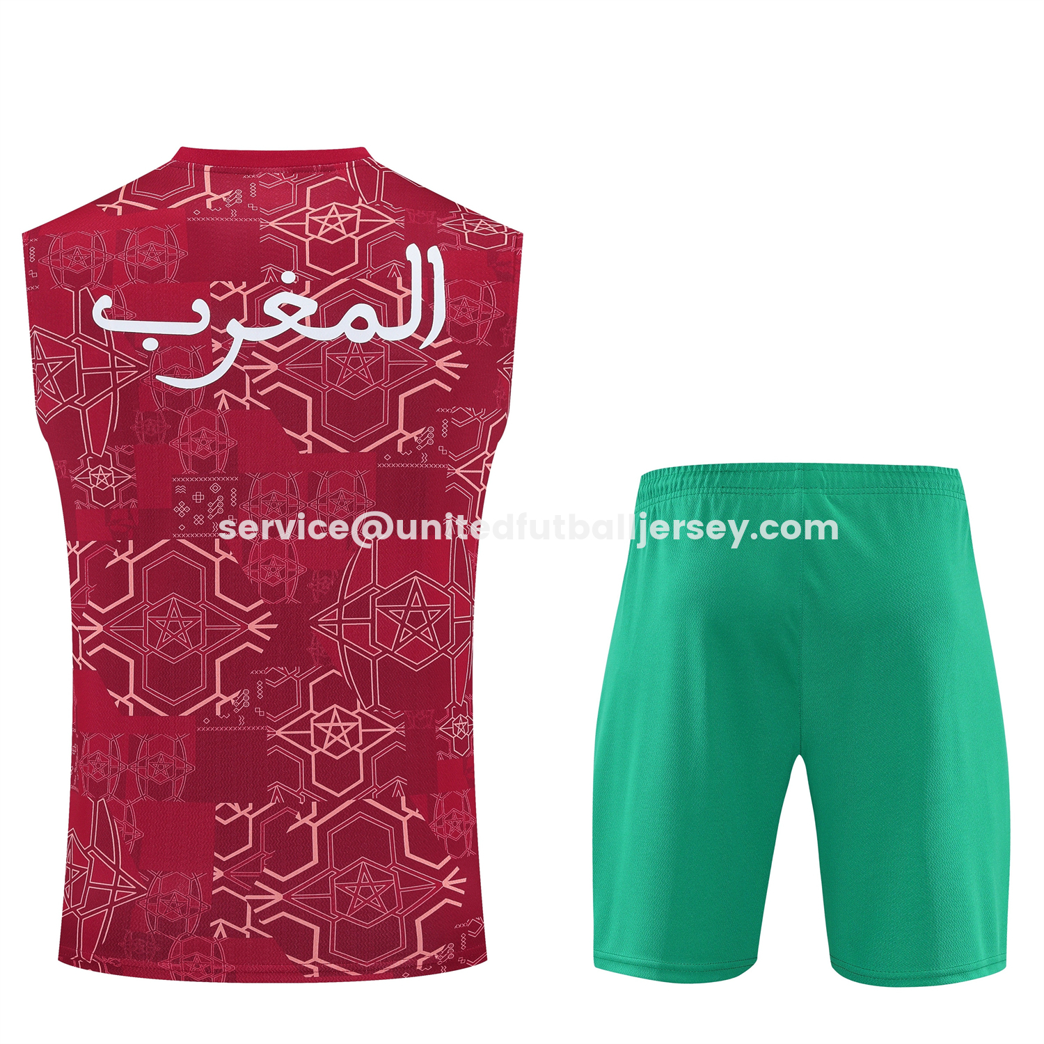 unitedfutballjersey-Morocco 2026 Vest Training Set - Red Top and Green Shorts