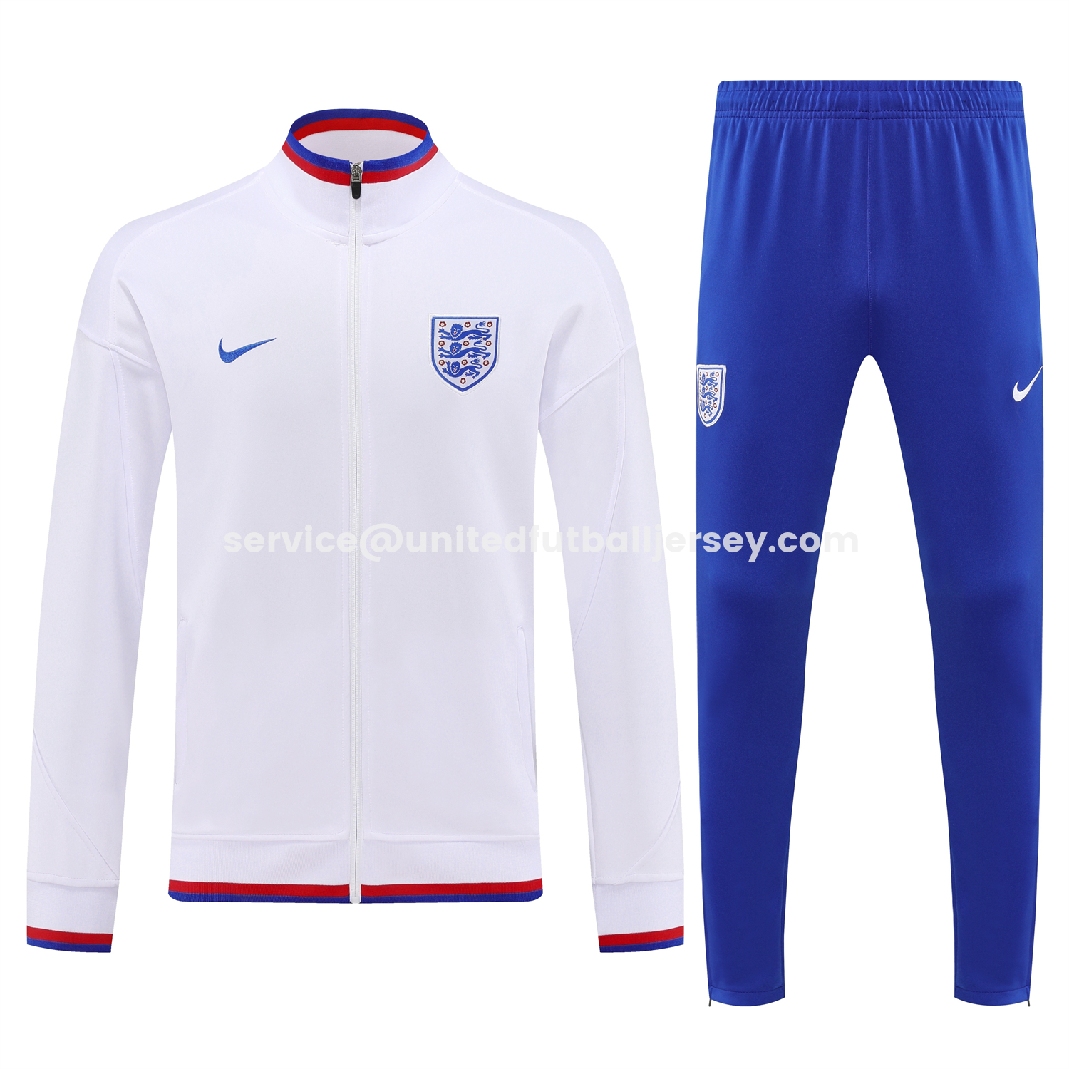 unitedfutballjersey-England 2026 Long Sleeve Training Set - White Top and Blue Pants