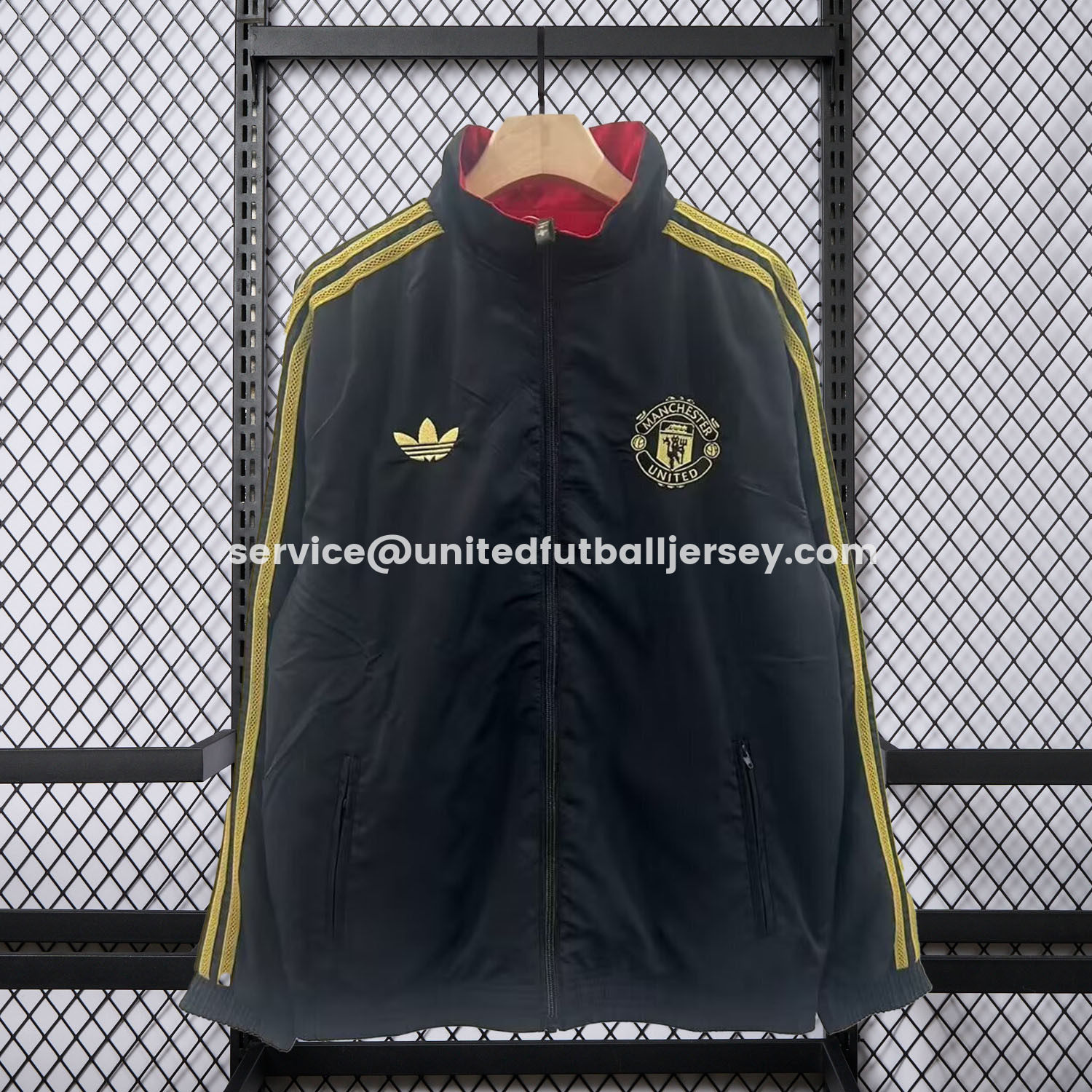unitedfutballjersey-Manchester United 25-26 Double Sided Reversible Windbreaker - Black & Red