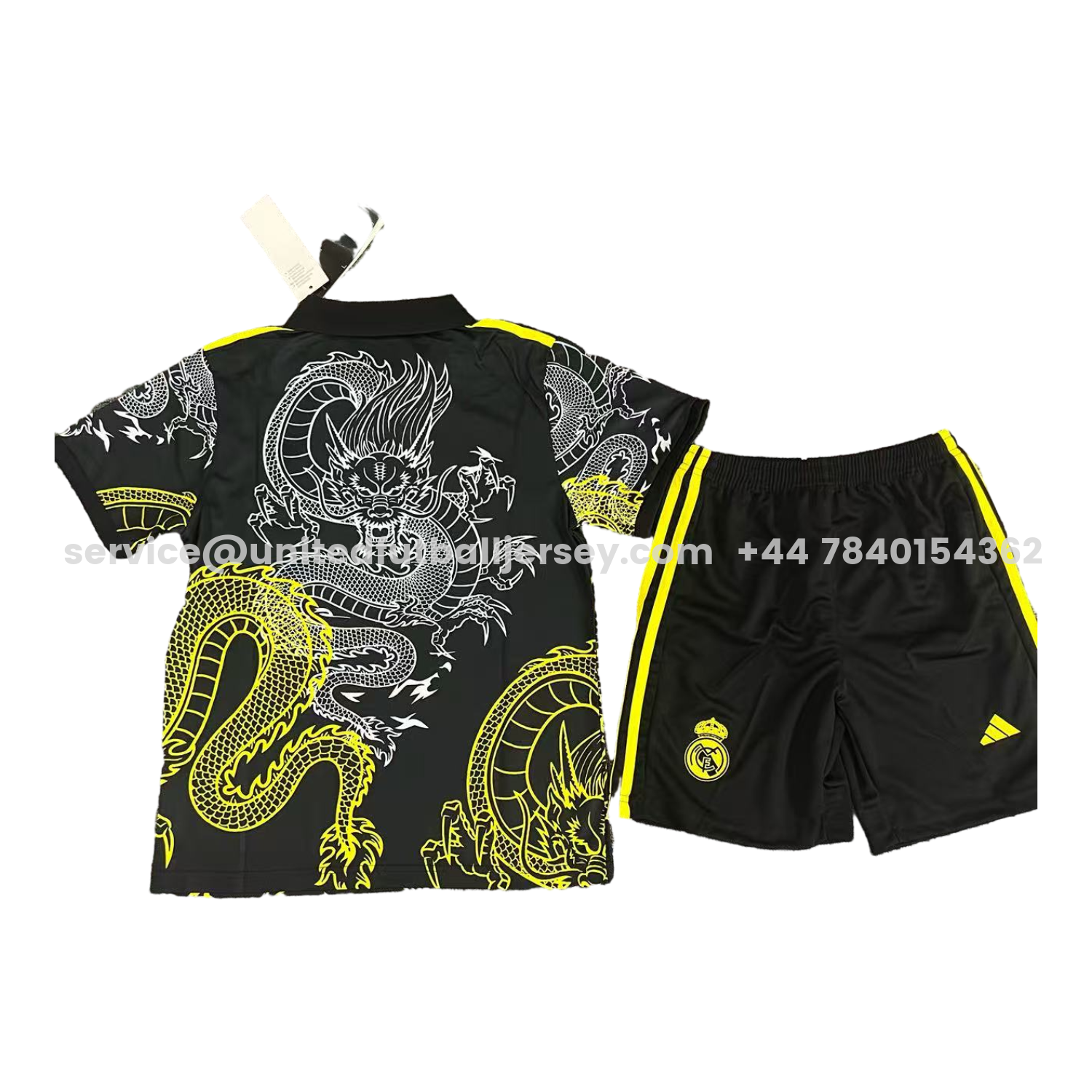 unitedfutballjersey-Real Madrid 25-26 Yellow And White Dragon Black Special Kids Kit