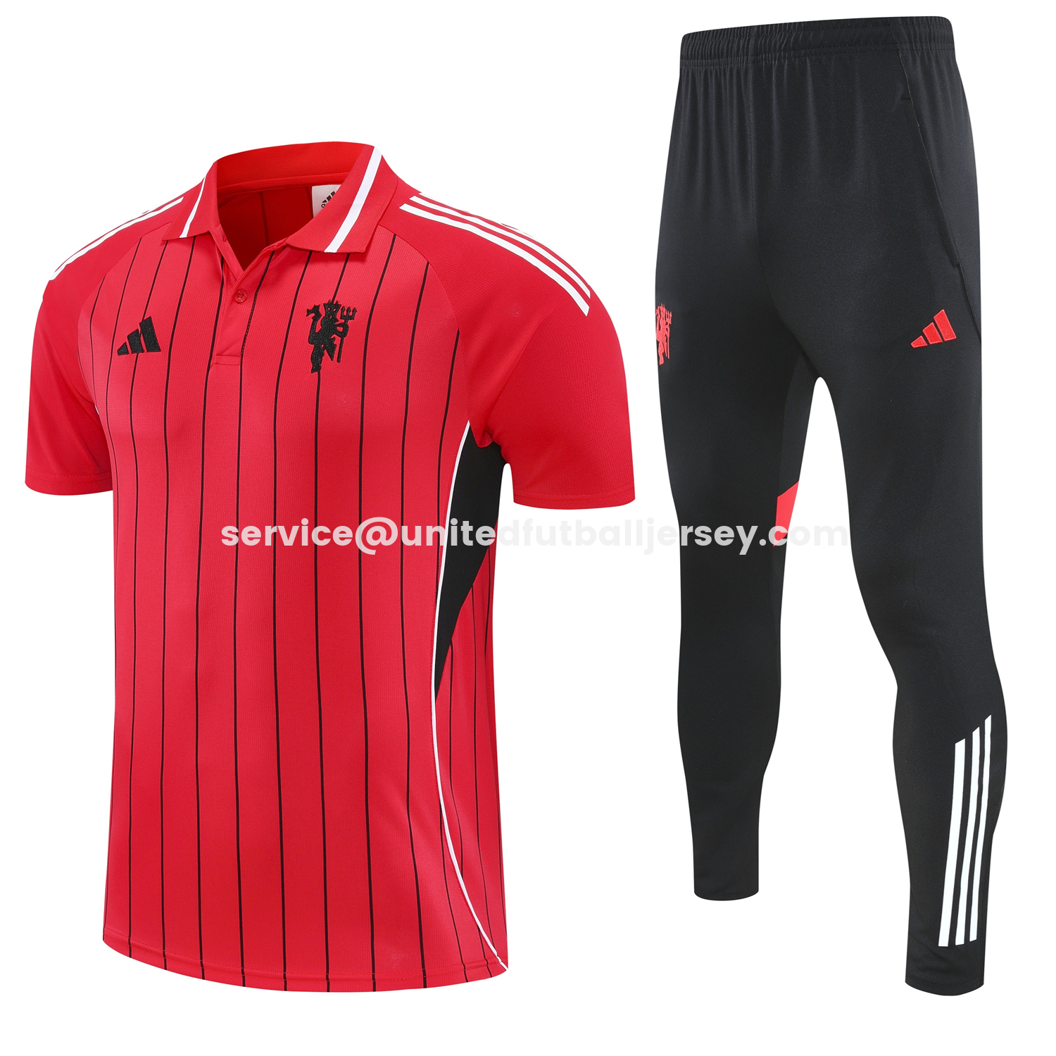 unitedfutballjersey-Manchester United 25-26 POLO Short-Sleeve Training Set - Red Top and Black Pants
